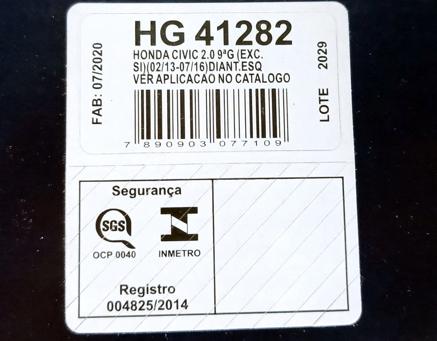 AMORTECEDOR DIANTEIRO HONDA CIVIC 2.0 2012/2016 - DIANTEIRO ESQUERDO - EXCETO SI