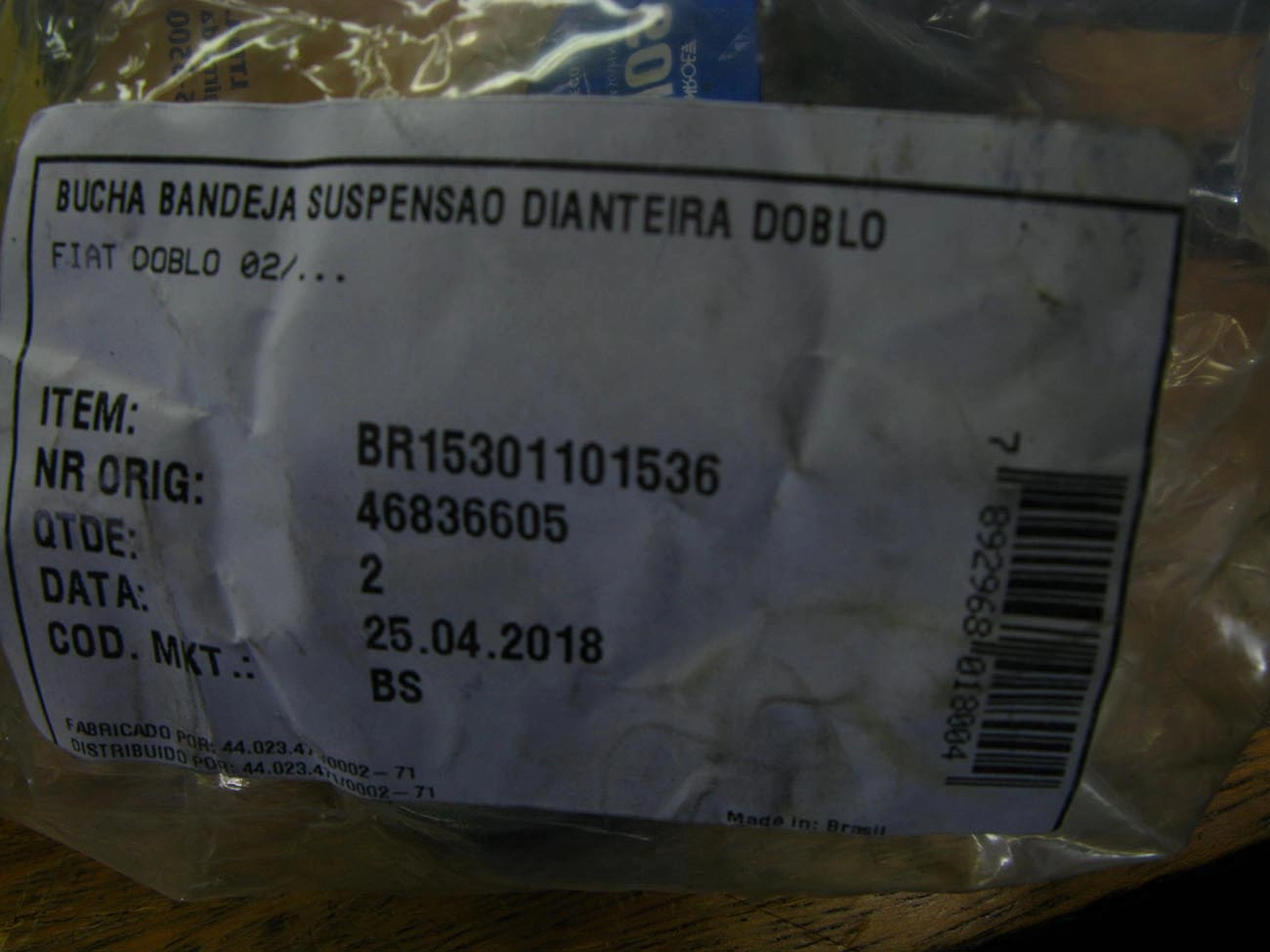 BUCHA DIANTEIRA BANDEJA SUSPENSÃO FIAT ARGO 17/ CRONOS 18/ NOVA STRADA 20/ DOBLO 02/