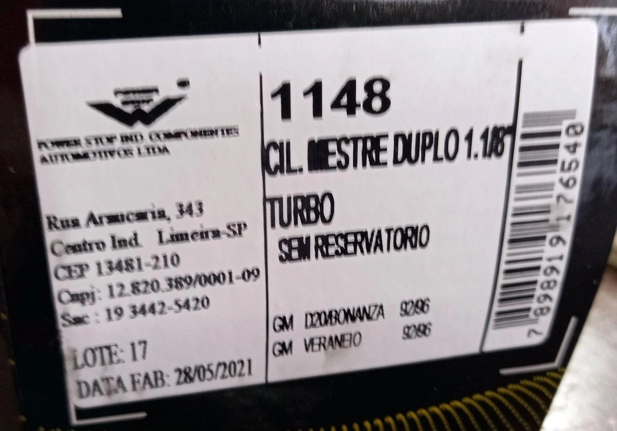 CILINDRO MESTRE FREIO GM D-20/VERANEIO/BONANZA 93/96 TURBO - 1.1/8P - 28.57MM