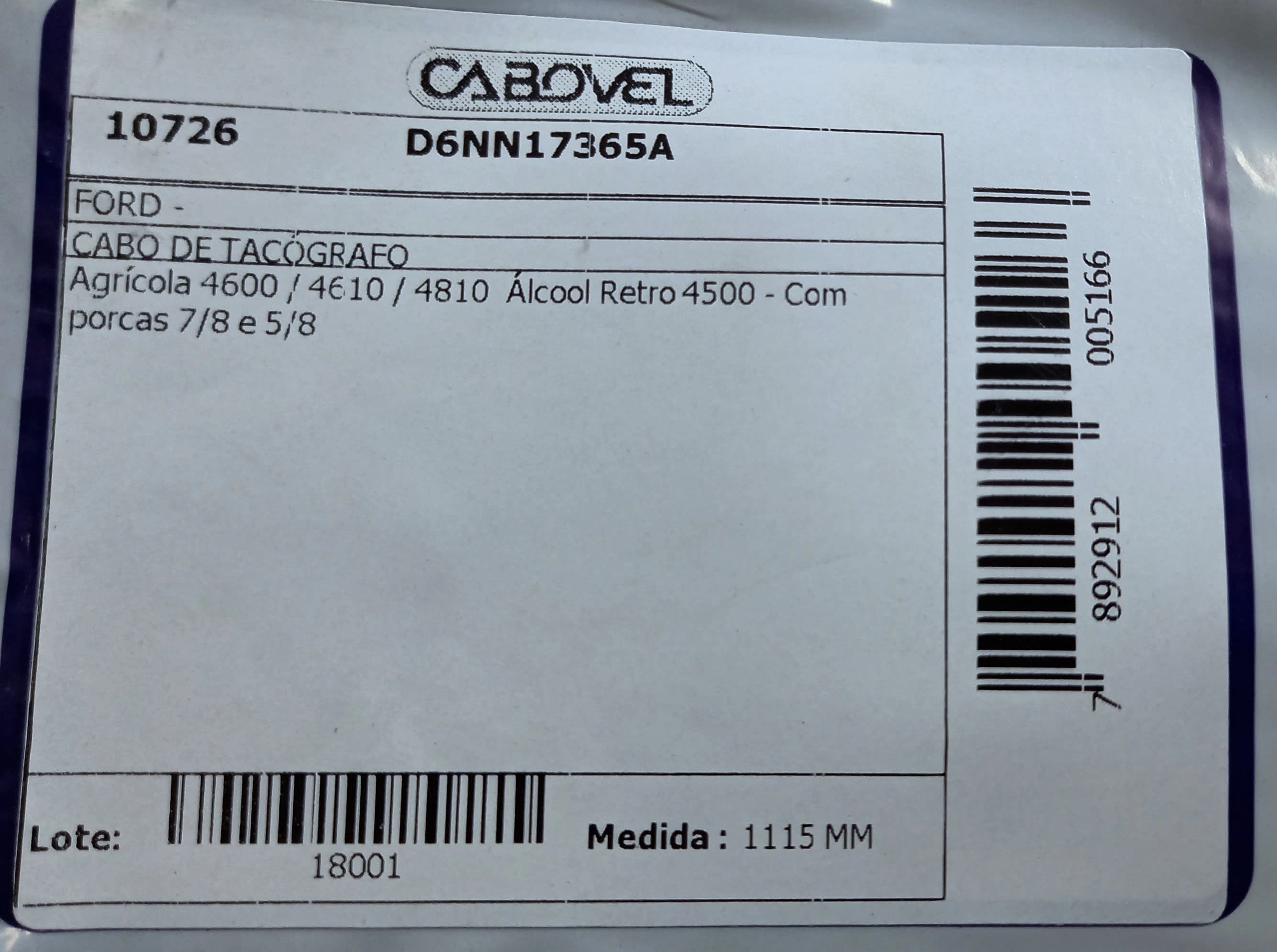 CABO DE TACOMETRO FORD TRATORES 4600/4610/4810 ALCOOL - 1115MM