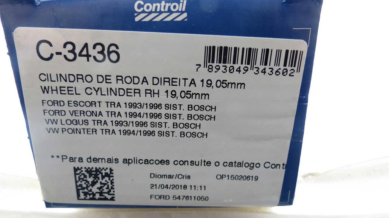 CILINDRO RODA FREIO TRASEIRO LADO DIREITO SISTEMA BOSCH TRASEIRA DIREITA FORD ESCORT/VERONA 93/96 VW LOGUS/POINTER