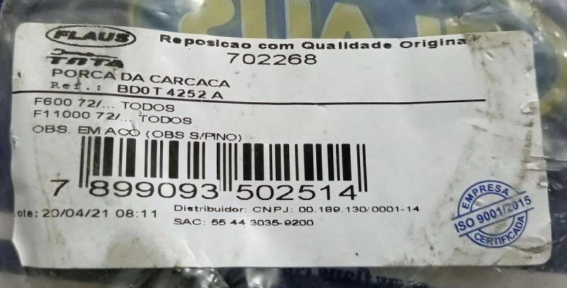 PORCA DA CARCAÇA TRASEIRA - FORD F600 - F11000 72/ TODOS - SEM PINO