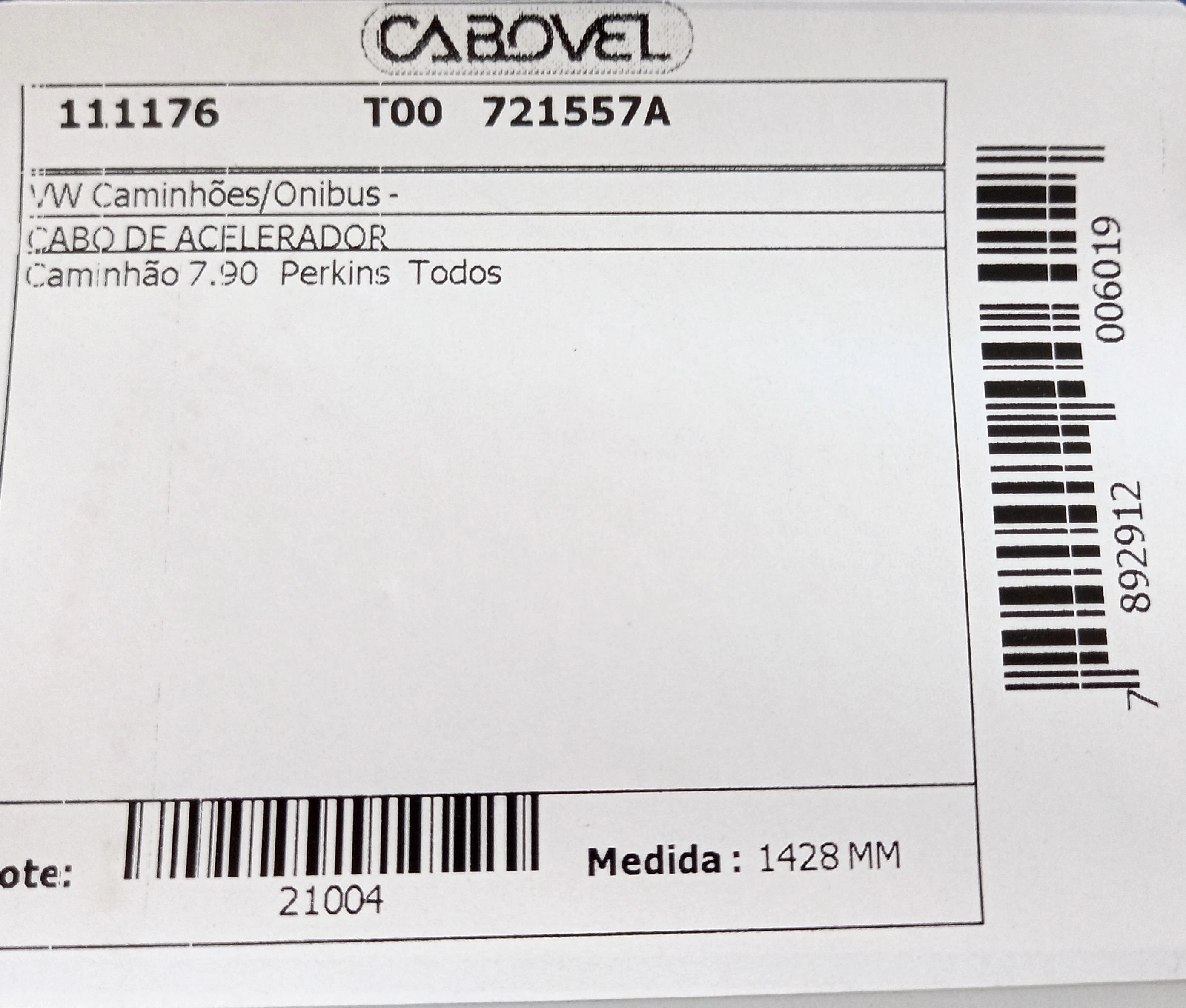 CABO ACELERADOR 1428MM VW 7.90 PERKINS TODOS