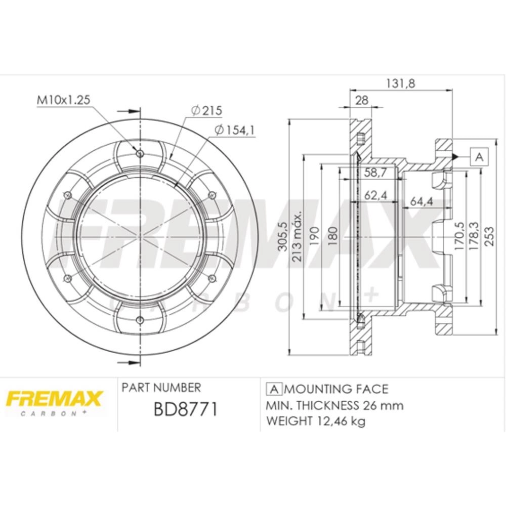 DISCO FREIO TRASEIRO VENTILADO 305,50MM IVECO DAILY 70C16 07/12 70C17 TRUCK 12/19