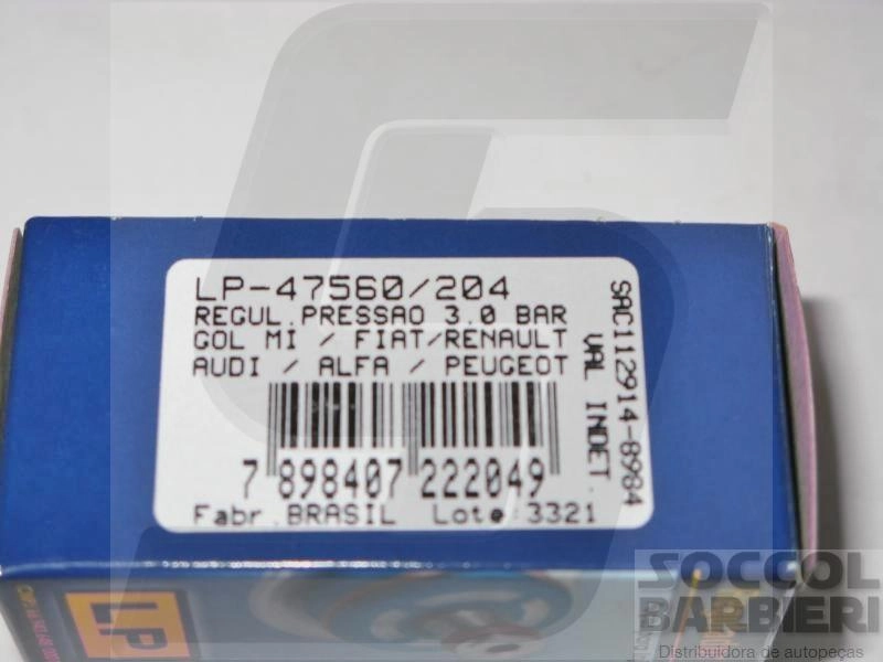 REGULADOR PRESSAO AUDI/GM/FIAT/PEUGEOT/RENAULT VW GOL 1.0 97/ MI - GOL/PARATI/SAVEIRO/SANTANA