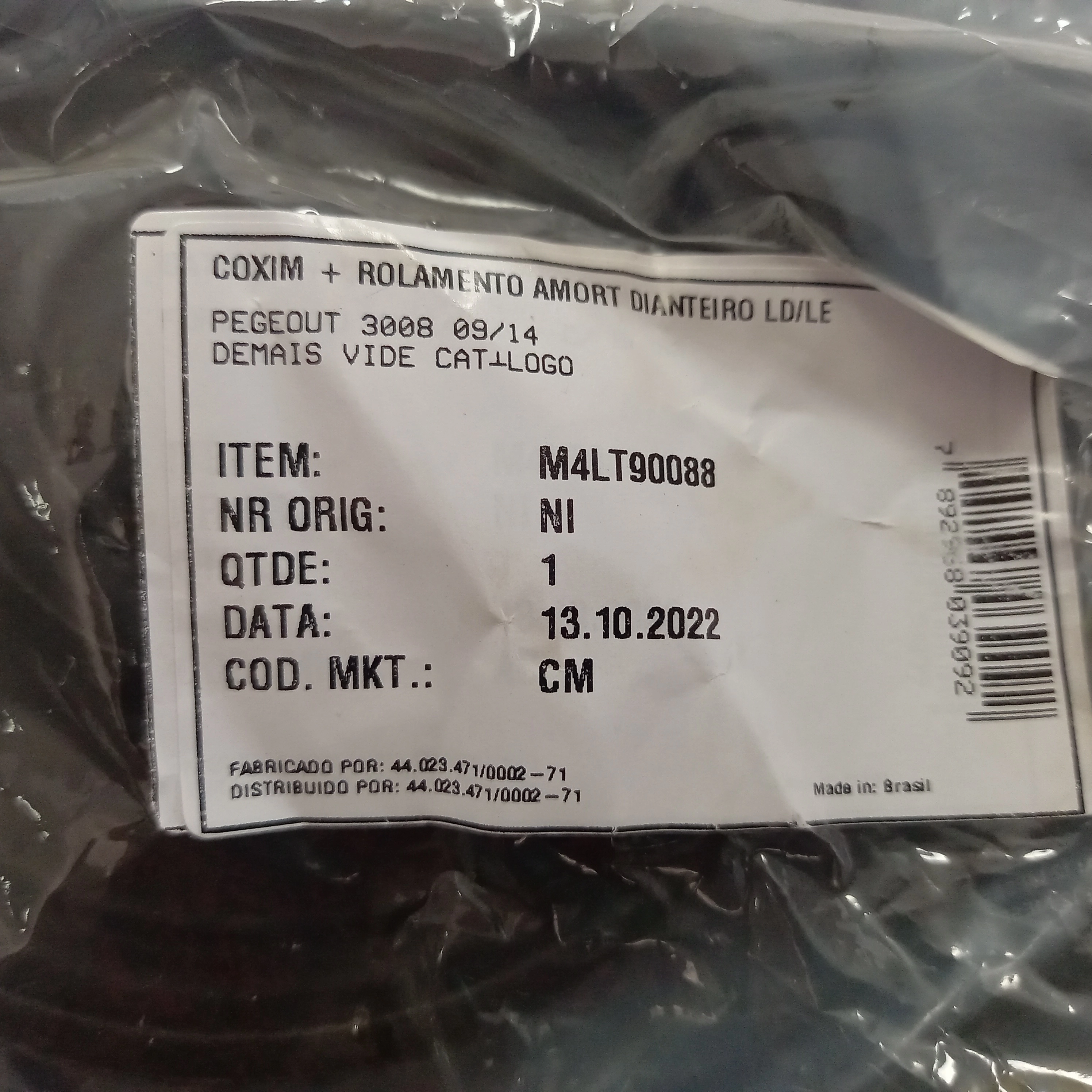 COXIM AMORTECEDOR DIANTEIRO COM ROLAMENTO PEUGEOT 3008 2009/2014