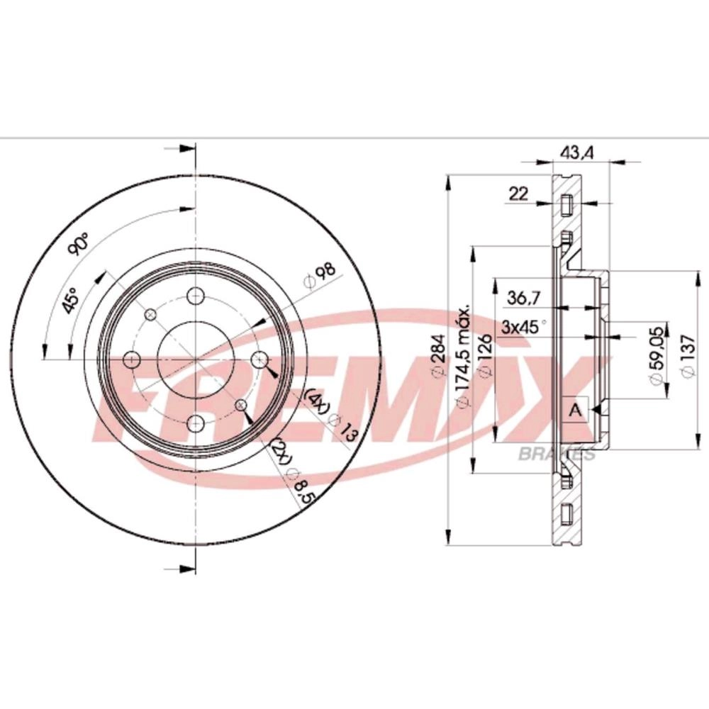 DISCO FREIO DIANTEIRO VENTILADO 284MM FIAT MAREA 20V STILO/DOBLO ADVENTURE 1.8 03/ LINEA PUNTO V284MM