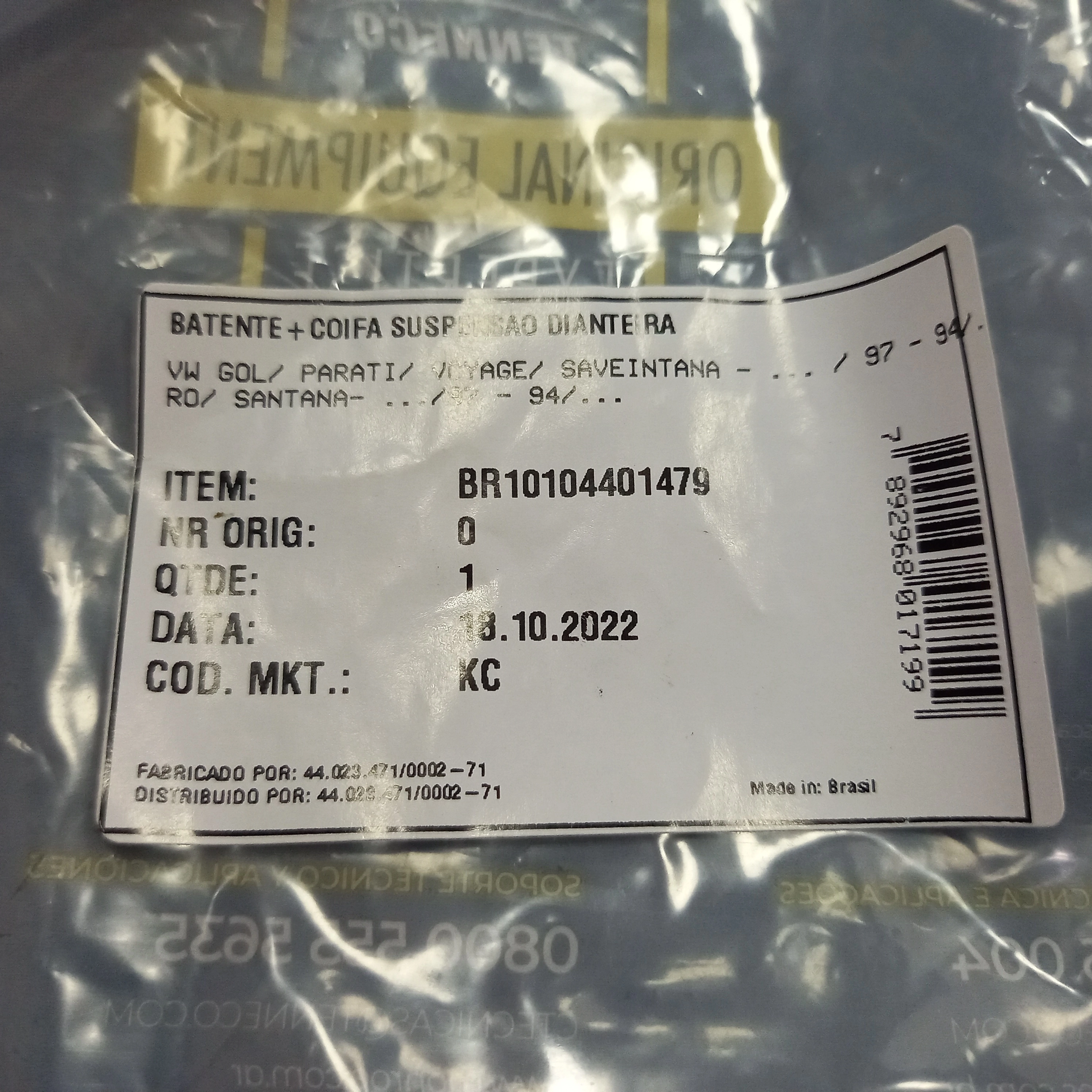 KIT AMORTECEDOR DIANTEIRO VW GOL/VOYAGE/PARATI/SAVEIRO/PASSAT - BATENTE E COIFA