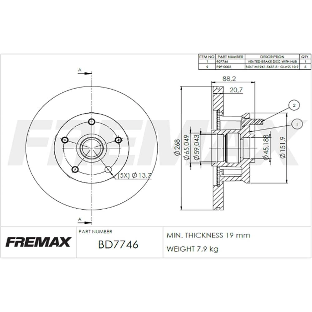 DISCO FREIO DIANTEIRO COM CUBO VENTILADO 268MM GM OPALA/CARAVAN 80/