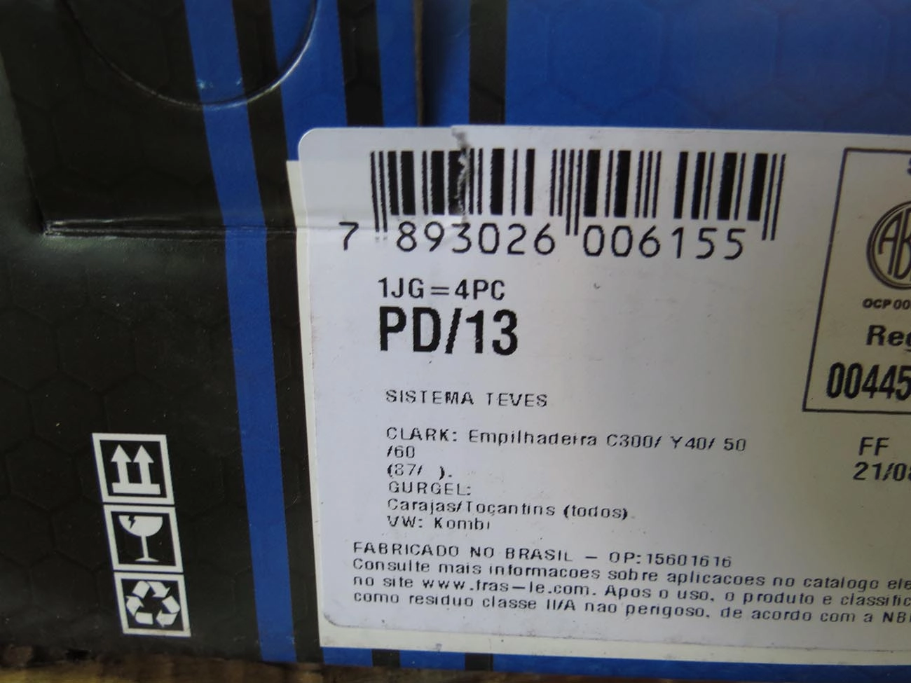PASTILHA FREIO RODA DIANTEIRA VW KOMBI 97/12 FURGAO 81/12 STANDARD 76/98 GURGEL CARAJAS 88/94