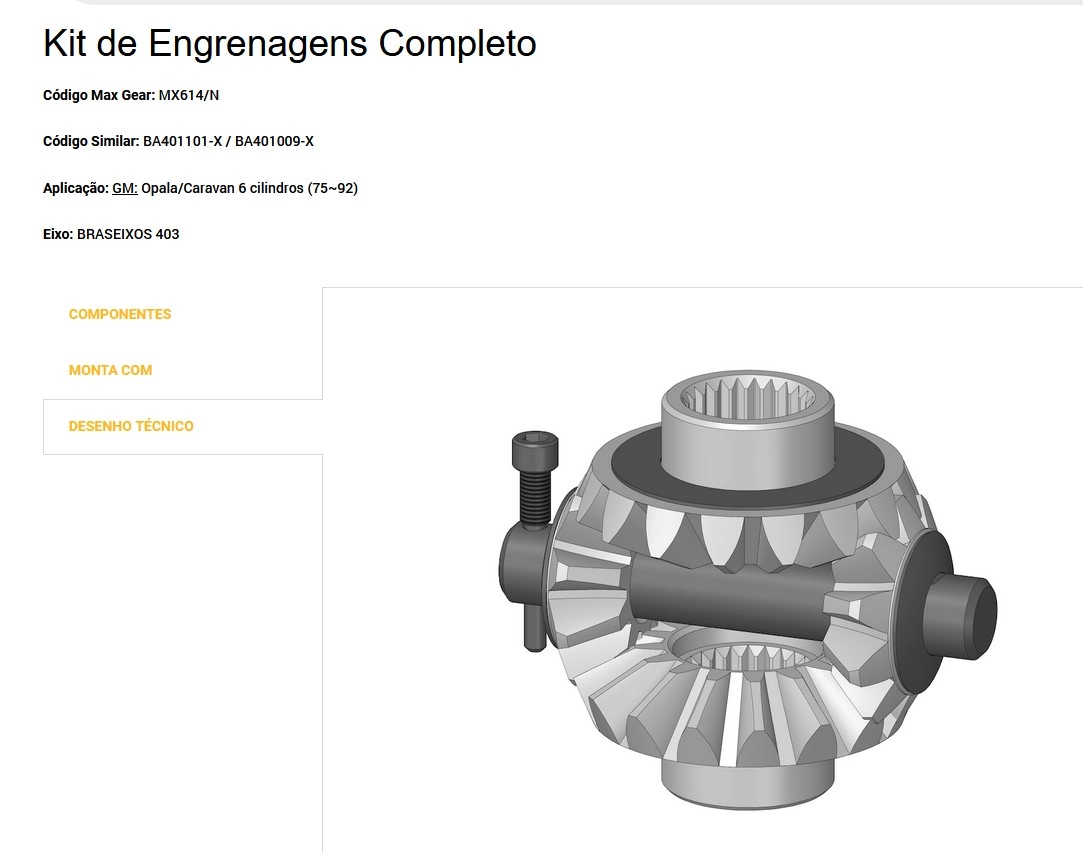 KIT REPARO DIFERENCIAL/CAIXA SATÉLITE EIXO BRASEIXOS 403 GM OPALA 75/85