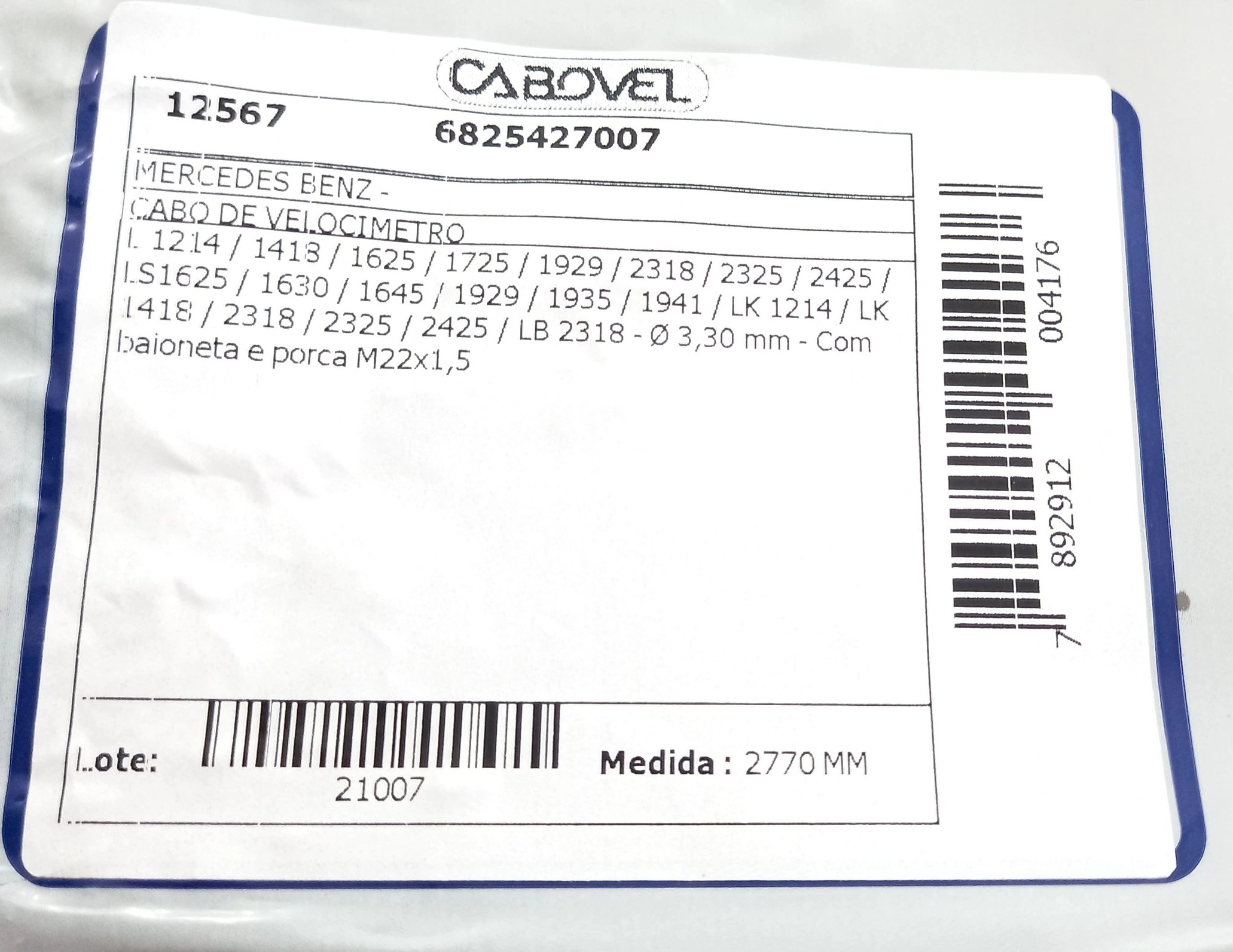 CABO VELOCIMETRO MB L 1214/1418/1625/1725/1929/2318/2325/2425/1935/1941 2770MM