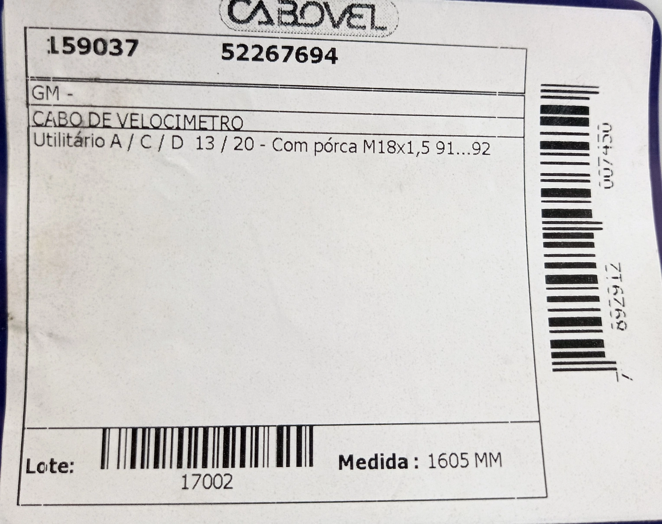 CABO VELOCIMETRO GM A/C/D-13/20 91/92 1605