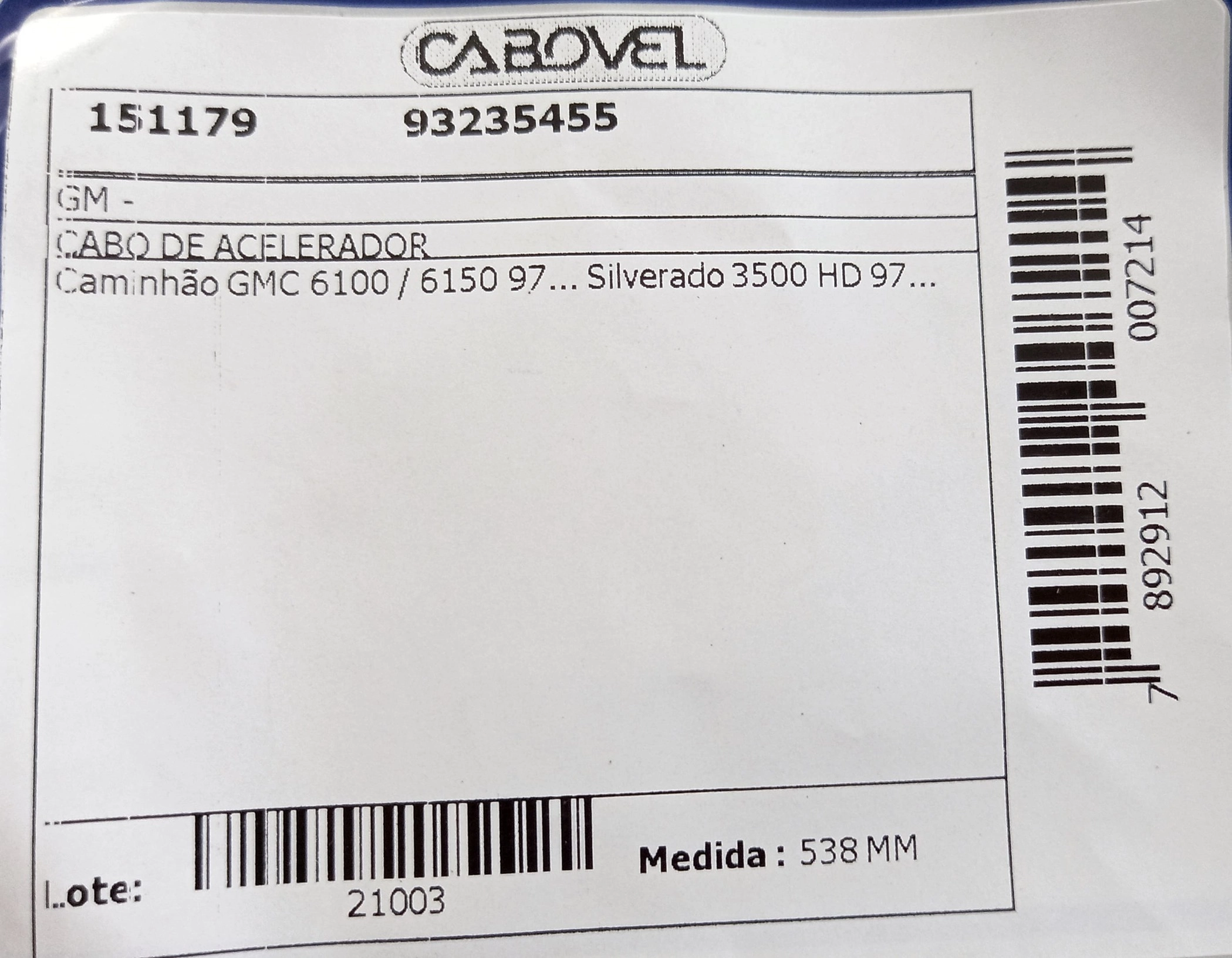 CABO ACELERADOR GM 6-100/6-150 - SILVERADO 3500 HD 97/ 1550