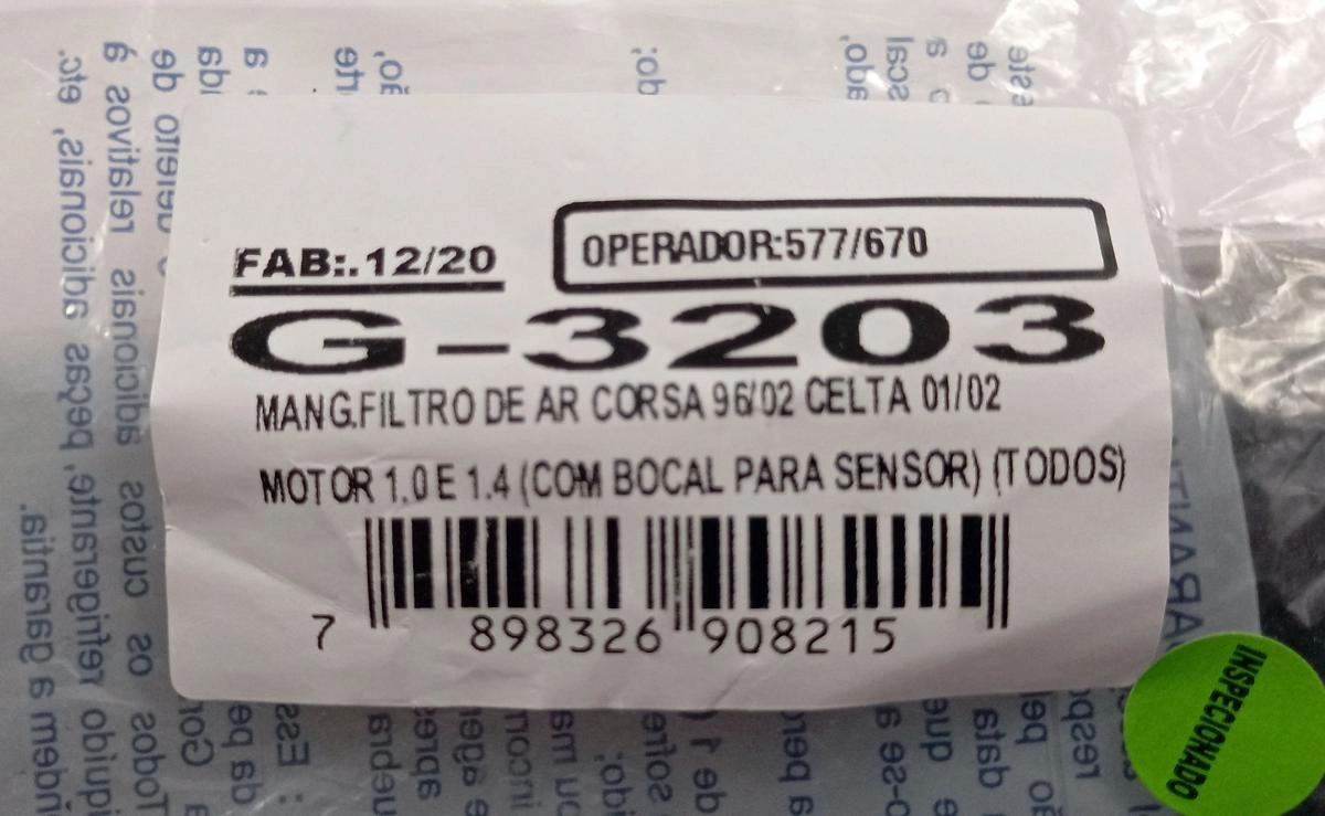 MANGUEIRA FILTRO AR GM CORSA 1996/2002 CELTA 1.0/1.4 2001/2002 - C/BOCAL