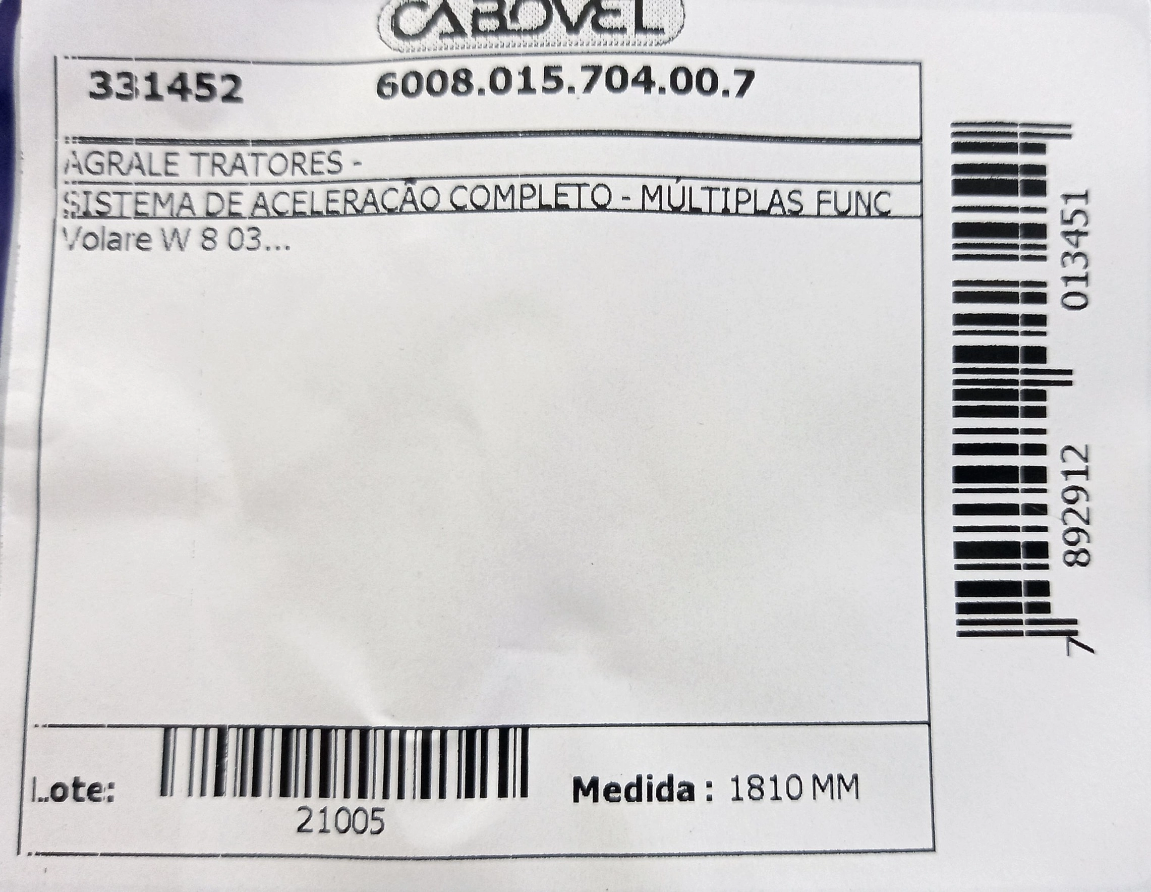 CABO ACELERADOR SISTEMA ACELERAÇÃO COMPLETO MÚLTIPLAS FIUNÇÕES 1810MM AGRALE/VOLARE W8 2003/