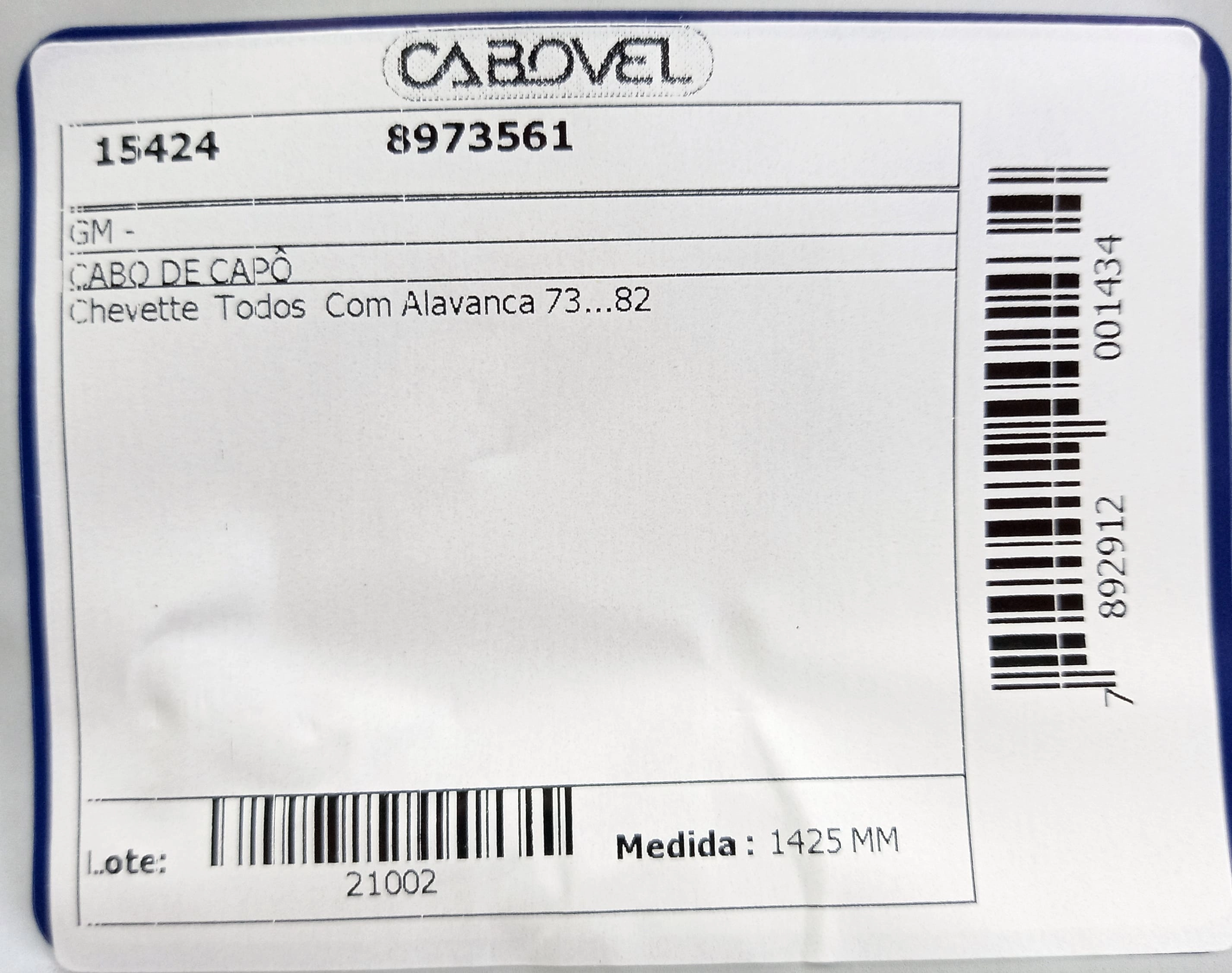 CABO CAPÔ COM ALAVANCA 1425MM CAPO GM CHEVETTE/CHEVY TODOS 73/82 1425