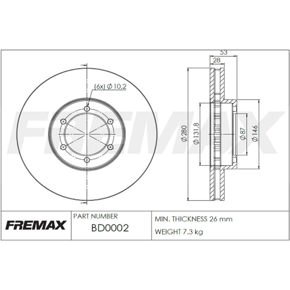 DISCO FREIO DIANTEIRO VENTILADO 280MM SIMILAR HF-353A KIA BESTA 2.7 GS 3.0 12 LUGRES TOPIC V