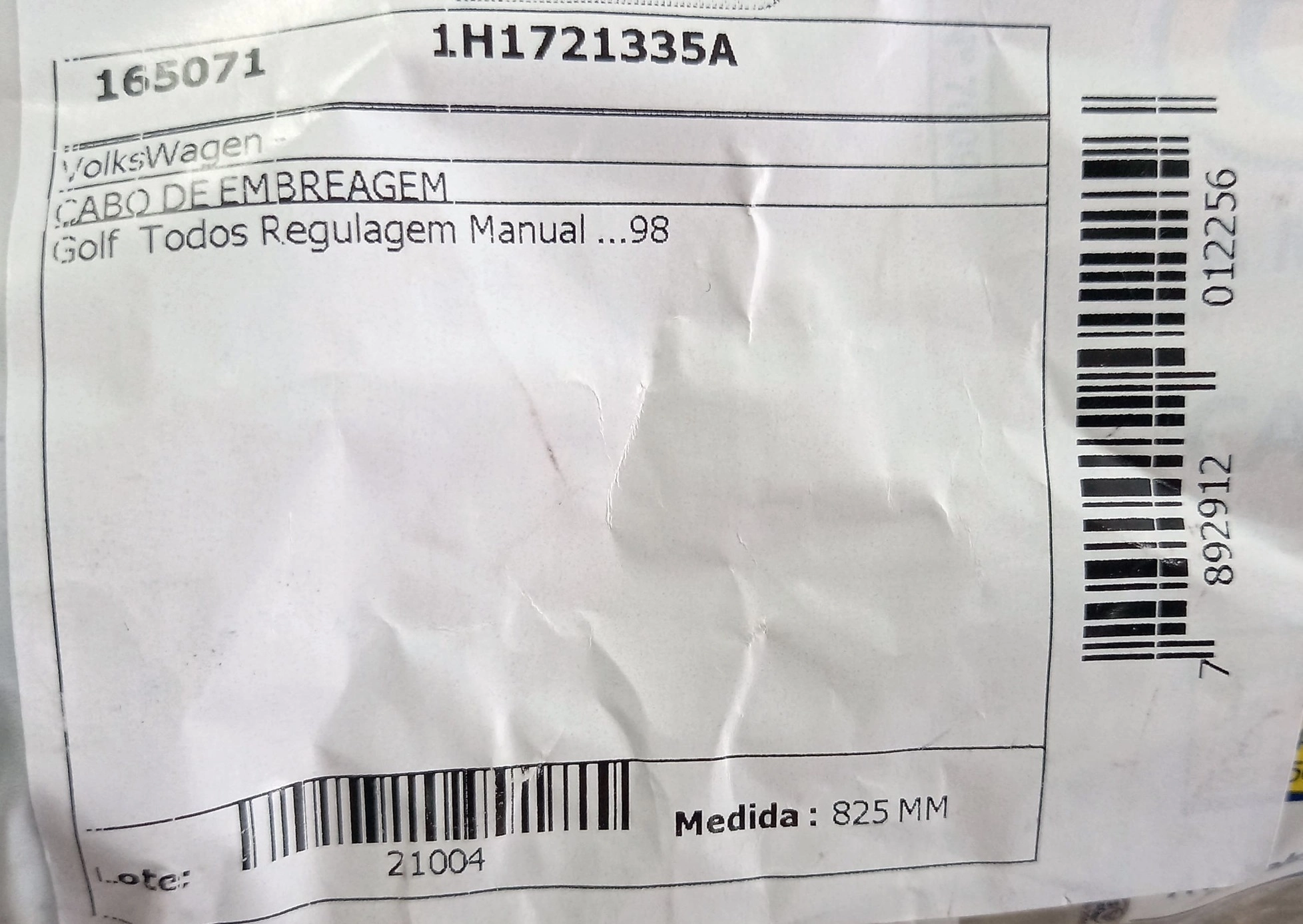 CABO EMBREAGEM 825MM VW GOLF-TODOS/98