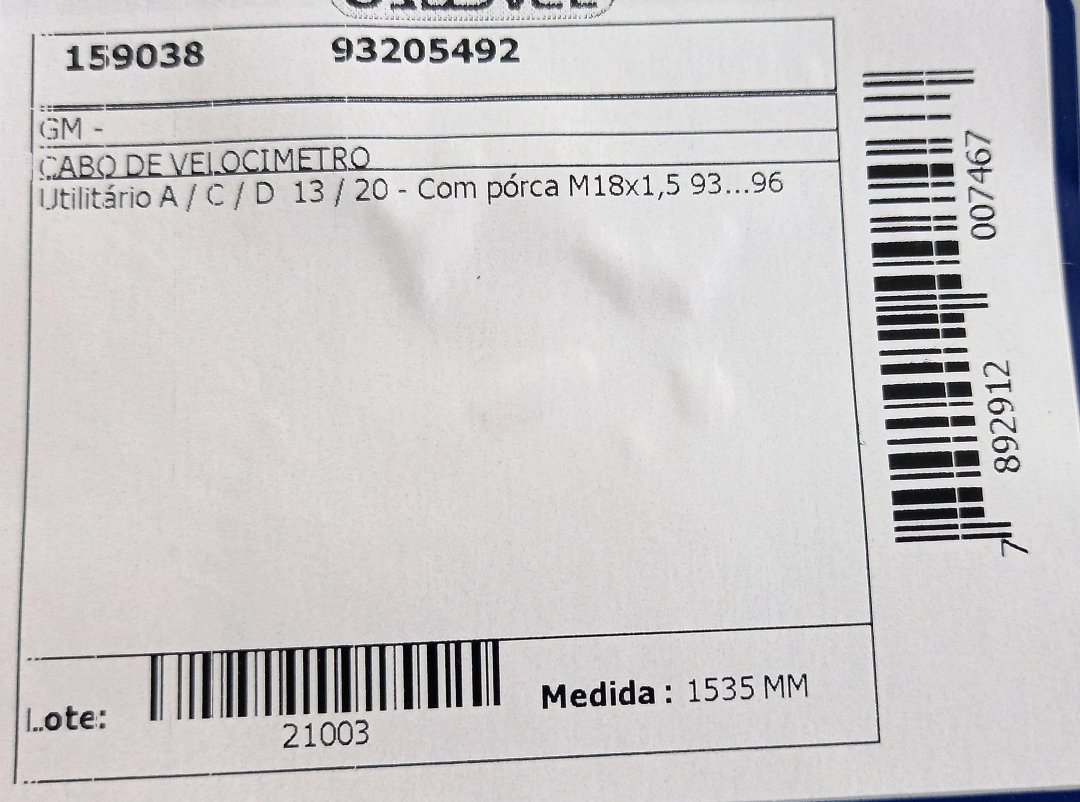 CABO VELOCIMETRO GM A/C-13/20 - 93/96 1535