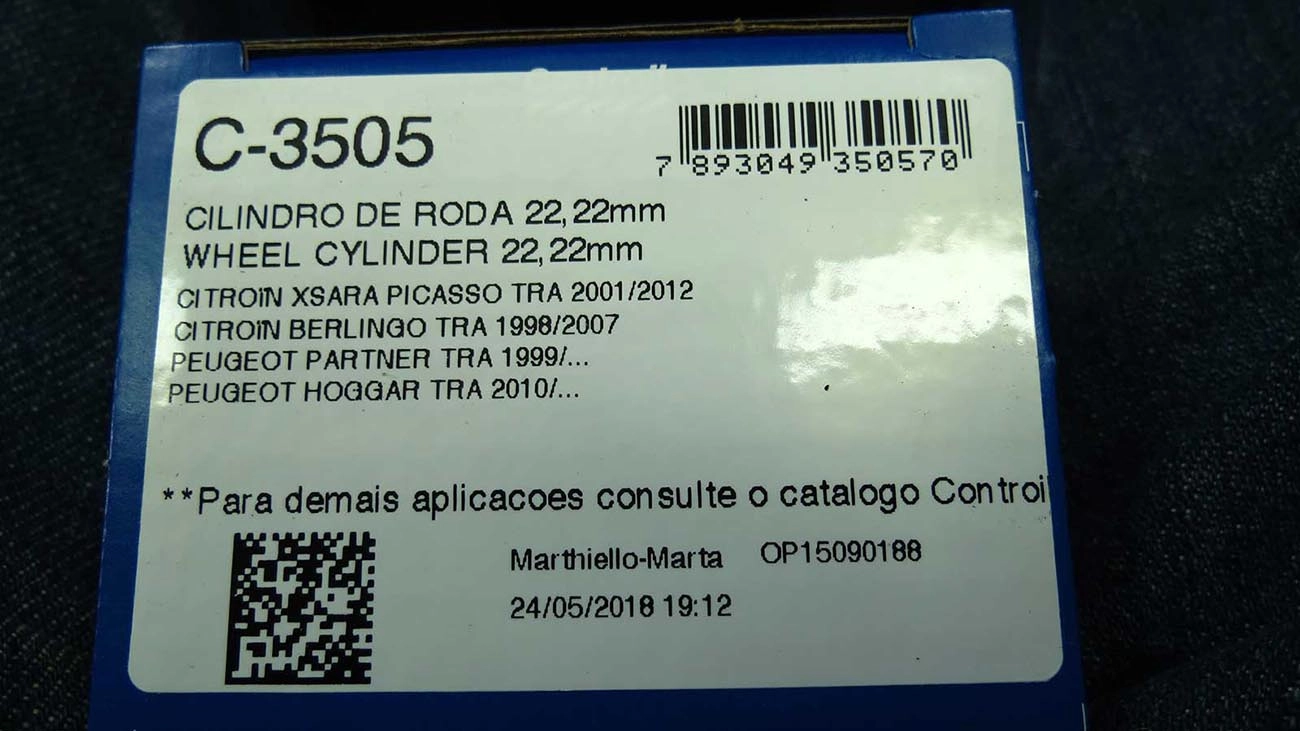 CILINDRO RODA TRASEIRA CITROEN PICASSO 01/12 BERLINGO 98/07 - PEUGEOT PARTNER 99/ HOGGAR 10/