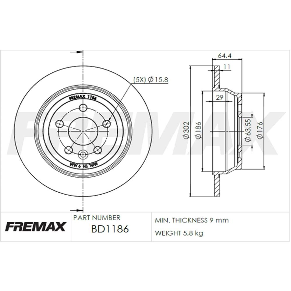 DISCO FREIO TRASEIRO SÓLIDO 302MM LAND ROVER FREELANDER II 2.2/3.2 2006/2015 SOLIDO