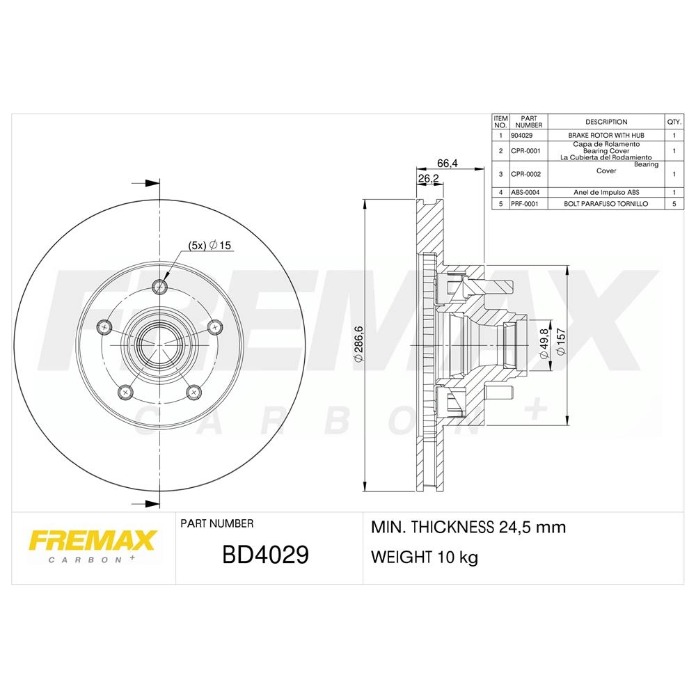 KIT DISCO FREIO DIANTEIRO COM CUBO VENTILADO 286,50MM FORD RANGER 2.5 98/01 2.8 01/06 2.3 97/12 4.0 94/04 286,50