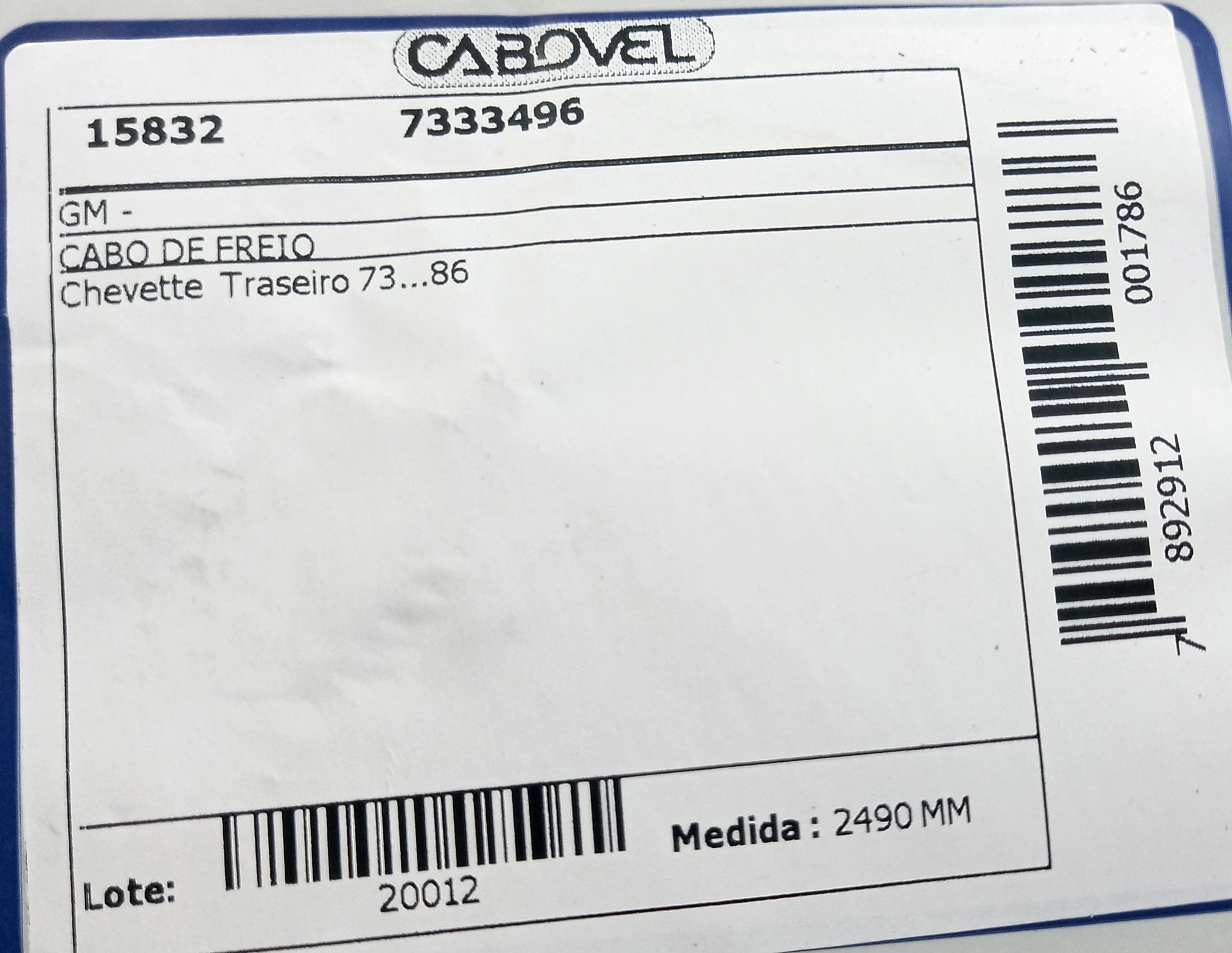 CABO FREIO GM CHEVETTE/CHEVY - TRASEIRO 73/86 2490