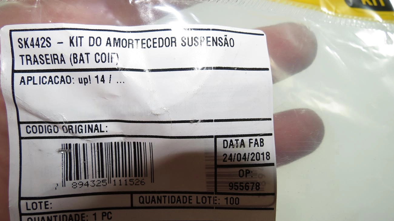 KIT AMORTECEDOR TRASEIRO VW UP 14/ - BATENTE E COIFA