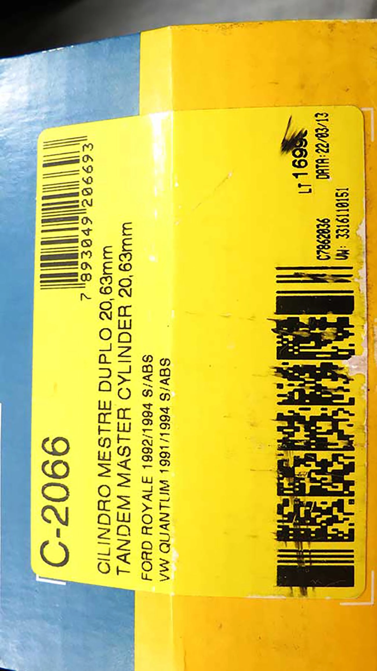 CILINDRO MESTRE FREIO DUPLO 20.63MM SEM ABS VW QUANTUM 91/94 13/16