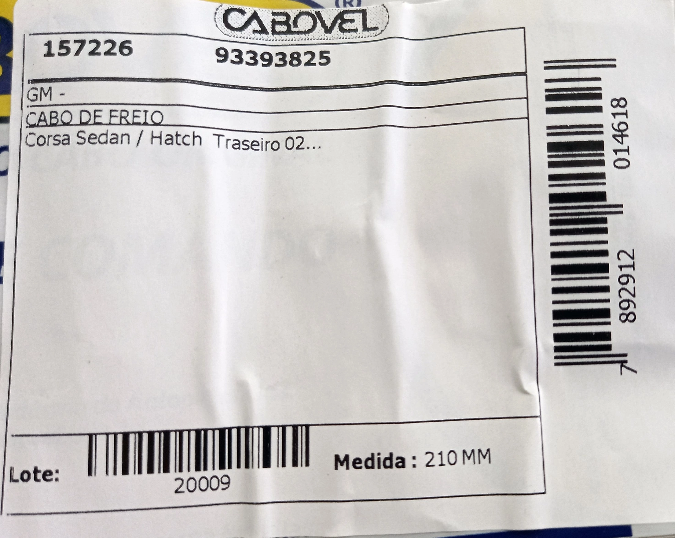 CABO FREIO GM NOVO CORSA 2002/ - TRASEIRO 210