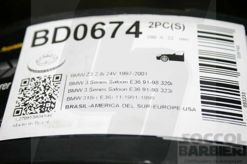 DISCO FREIO DIANTEIRO VENTILADO 286MM BMW SERIE 3 316/318/320/323/325/328/Z3/Z4