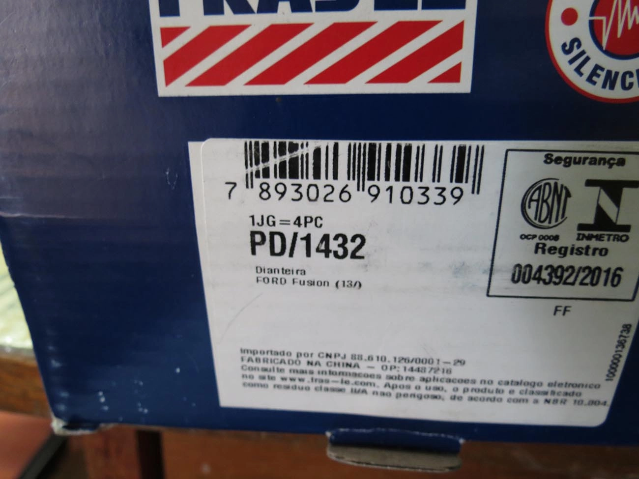 PASTILHA DE FREIO DIANTEIRA FORD FUSION 2.0/2.5 2013/2022