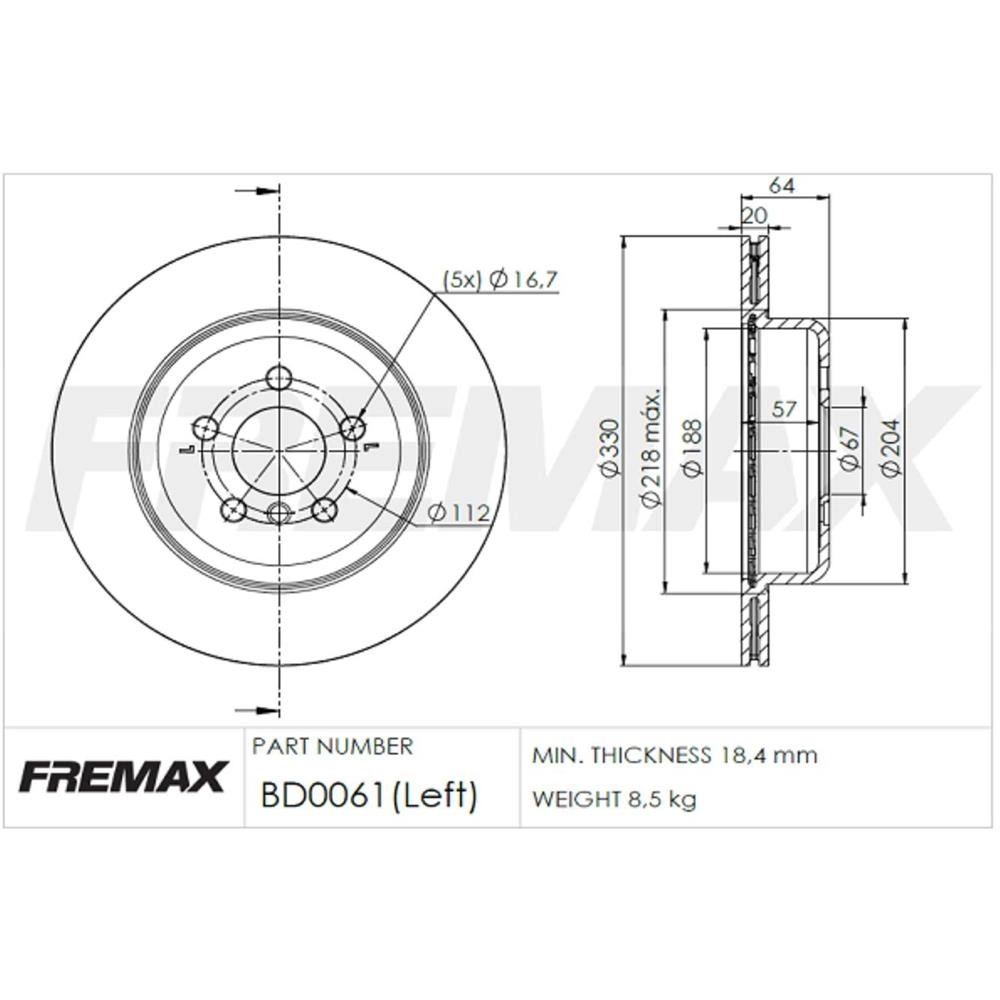 DISCO FREIO TRASEIRO LADO ESQUERDO VENTILADO 330MM BMW SERIE 3 19/22 5 7 18/22 330M