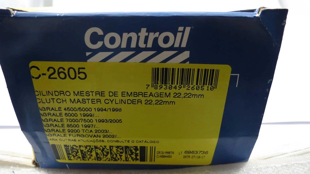 CILINDRO MESTRE EMBREAGEM 22,22MM AGRALE 7000/9000/MA 8.0 VW 7.100/8.100/8.140 /00 12.140H 89/98 14.150