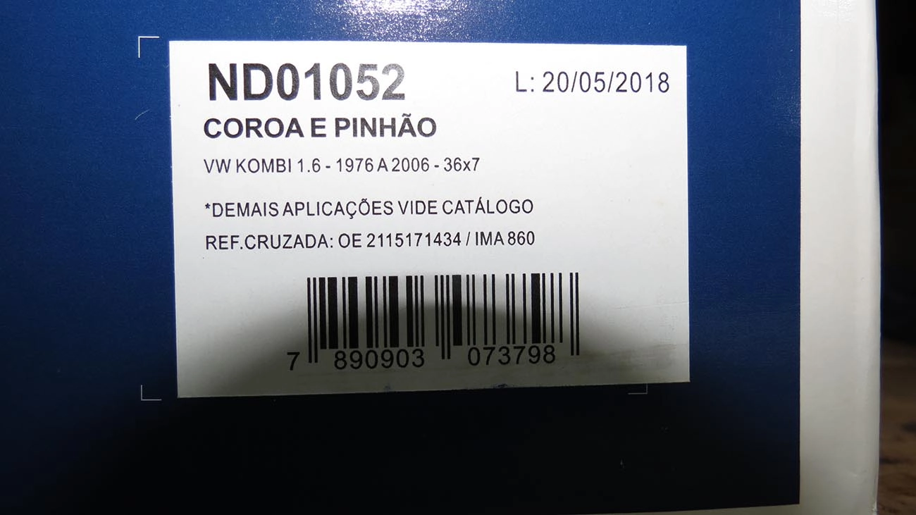 COROA E PINHAO 7X36 VW KOMBI 1600 - 1978/2005 - MOTOR REFRIGERADO AR