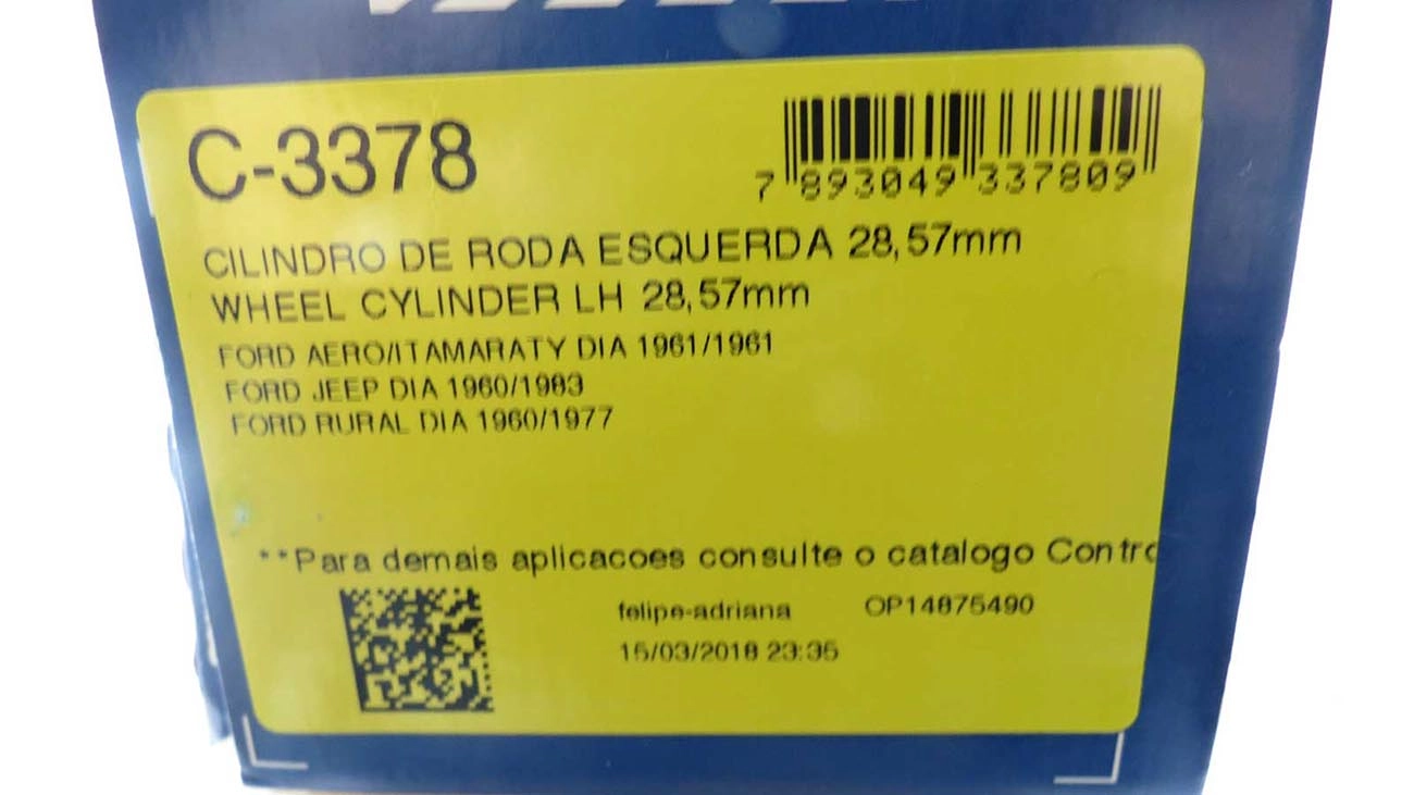 CILINDRO RODA FREIO DIANTEIRO LADO ESQUERDO DIANTEIRA ESQUERDA WILLYS RURAL TODOS JEEP 60/83 AERO/ITAMARATY 61/61 1.1/8