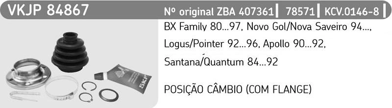 KIT REPARO COIFA HOMOCINÉTICA LADO CÂMBIO COM FLANGE VW GOL/PARATI/SAVEIRO 86/ SANTANA /92 21X52X82 MM