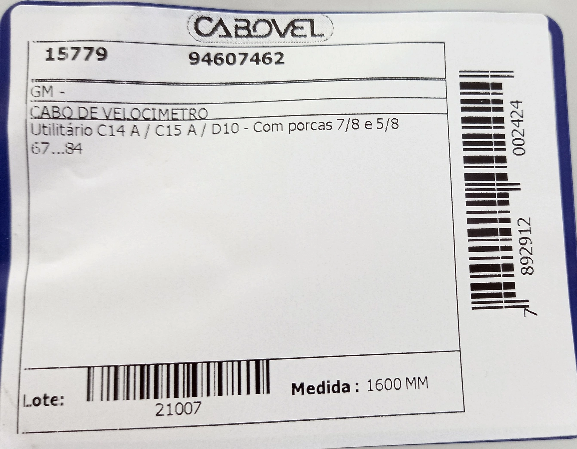 CABO VELOCIMETRO GM C-14 A/C-15 A/D-10 67/84 1600