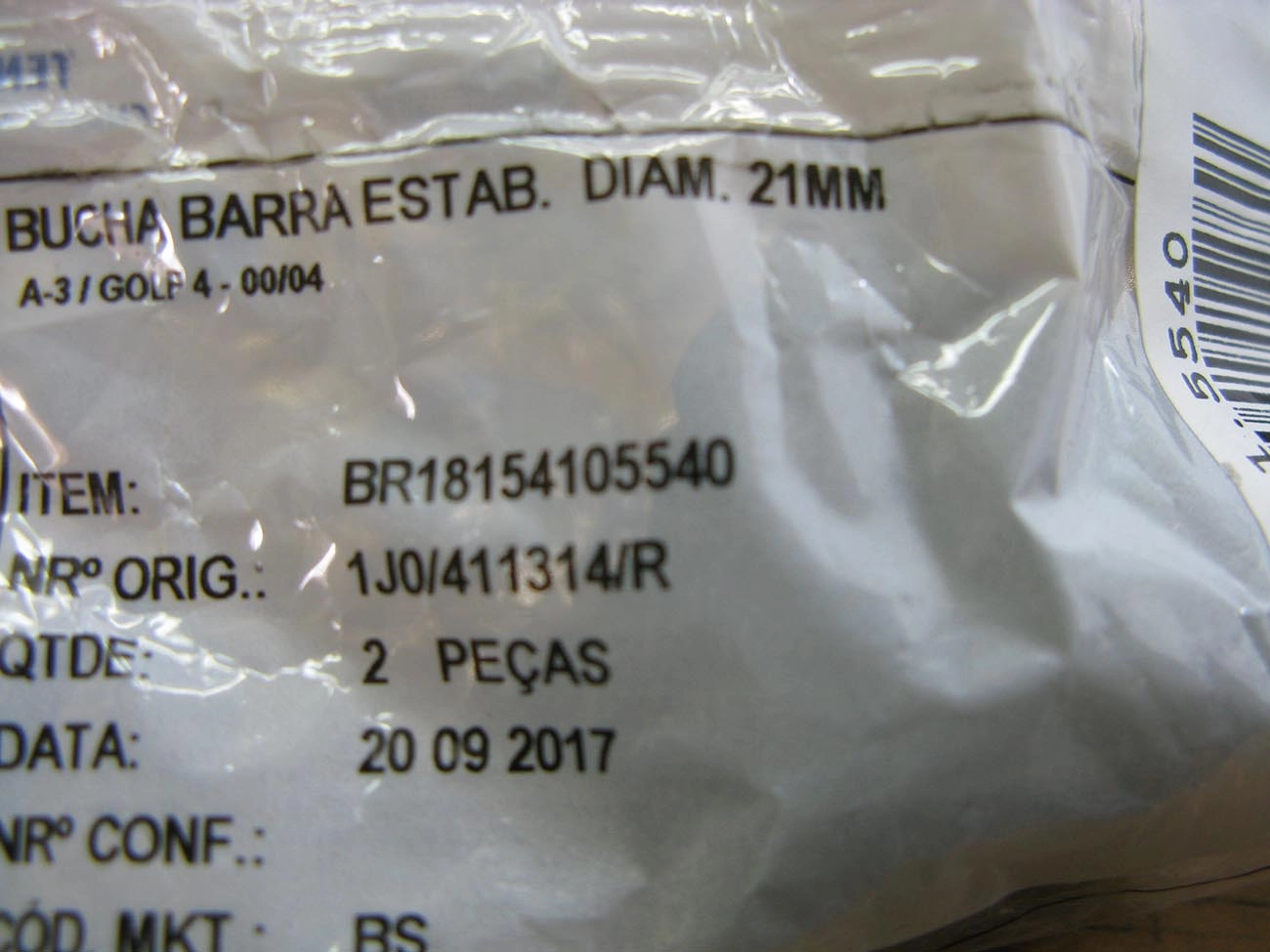 BUCHA DO ESTABILIZADOR DIANTEIRO VW GOLF 99/2004 - AUDI A3 99/ - FURO 21MM