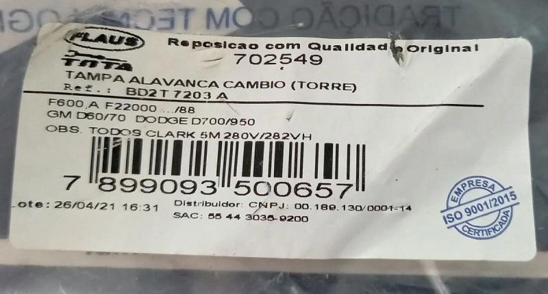 TAMPA DA ALAVANCA DE CAMBIO FORD F-600/700/11000/21000 - GM D-60/70 - TORRE