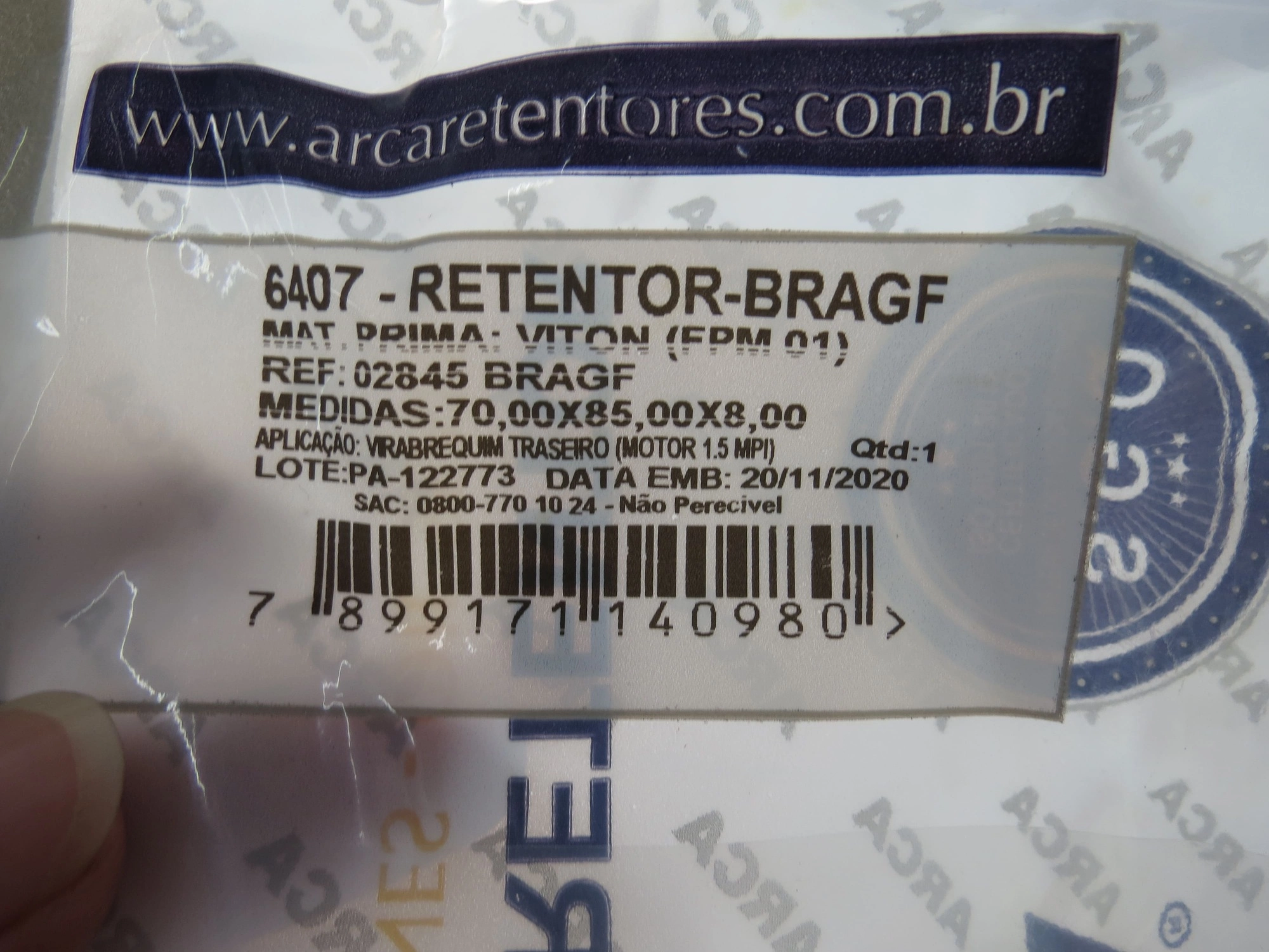RETENTOR TRASEIRO DO VIRABREQUIM FIAT PALIO/SIENA/STRADA 1.0/1.5 8V - EXCETO FIRE - 70X85X8MM