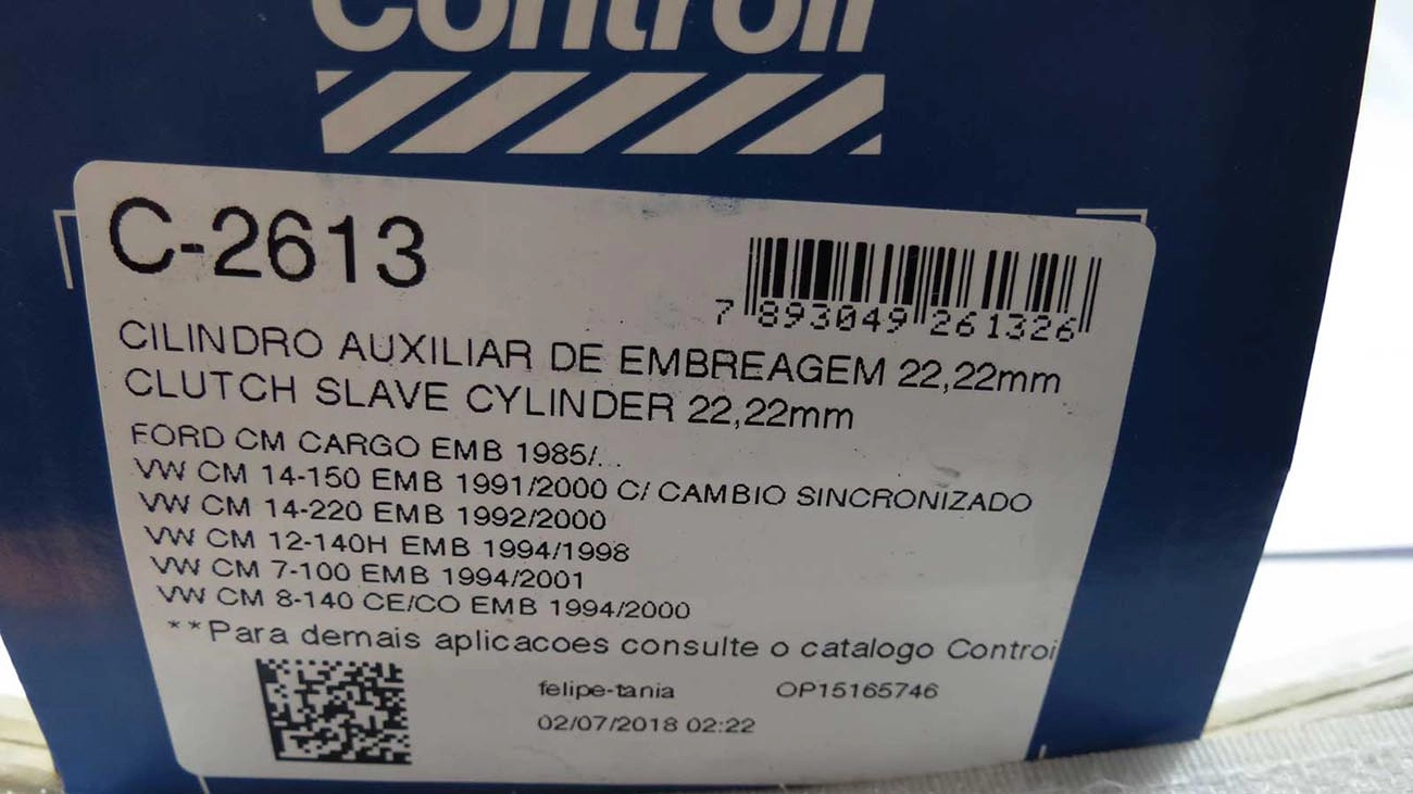 CILINDRO AUXILIAR/ESCRAVO EMBREAGEM FIXAÇÃO SEM ROSCA VW 7.100/8.100/8.140 /00 12140H 89/98 FORD CARGO