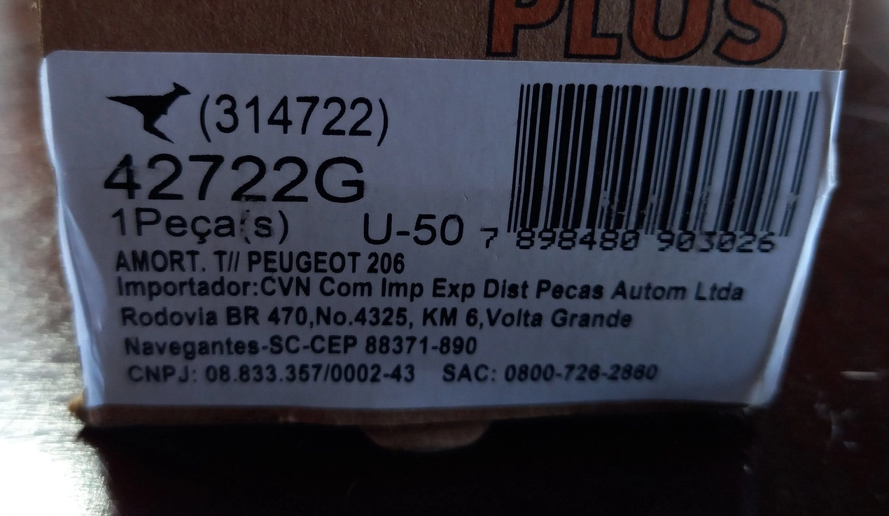 AMORTECEDOR PEUGEOT 206/207 1994/2014 TRASEIRO - EXCETO ESCAPADE