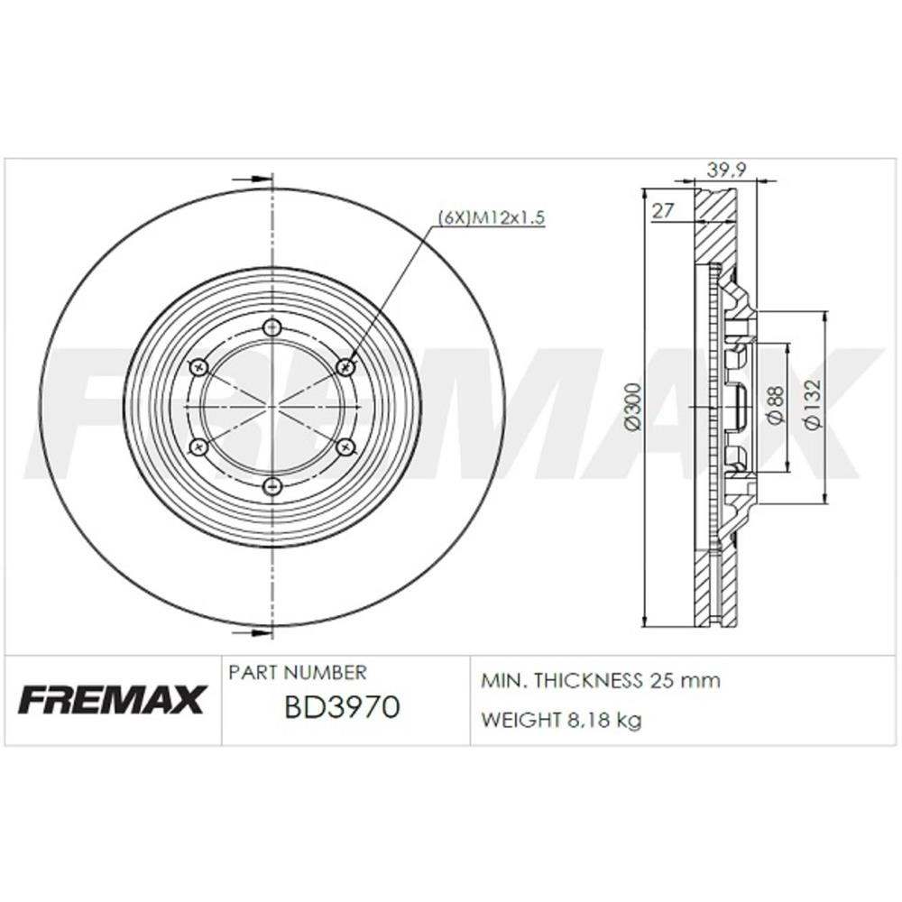 DISCO DE FREIO DIANTEIRO GM NOVA S-10 12/16 - TRAILBLAZER 13/16 - VENTILADO 300MM 6 FUROS