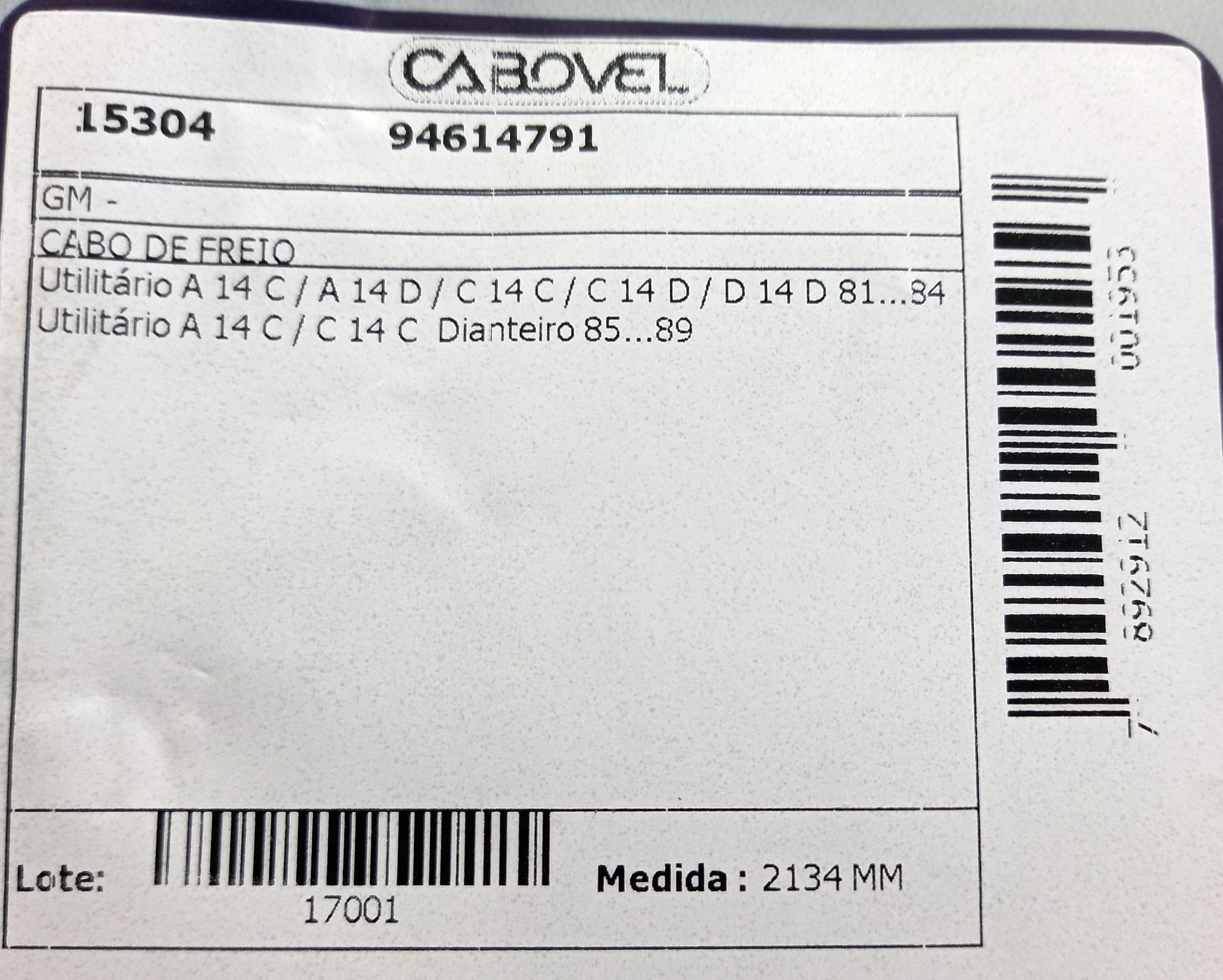 CABO FREIO DIANTEIRO 2134MM GM A-14/C/A-14/D/C-14/C/C-14/D-14 81/89 2134