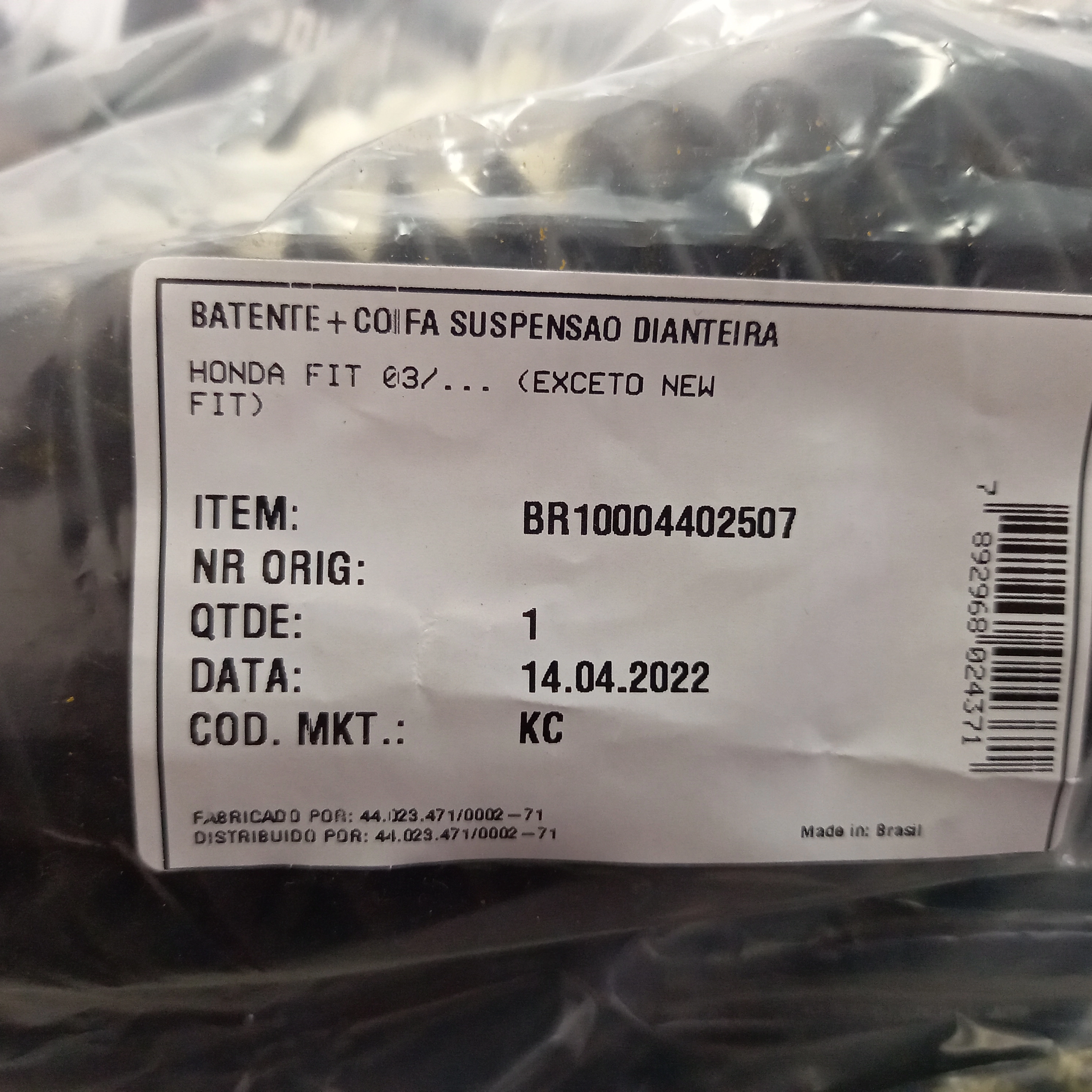 BATENTE COIFA SUSPENSAO DIANTEIRA HONDA FIT 01/08 - EXCETO NEW FIT
