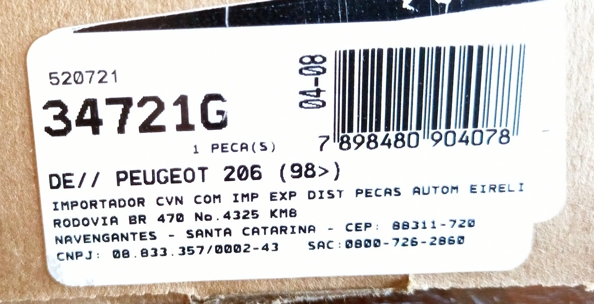 AMORTECEDOR DIANTEIRO ESQUERDO PEUGEOT 206 1998/2010 - 206 SW 2005/2009 - EXCETO ESCAPADE