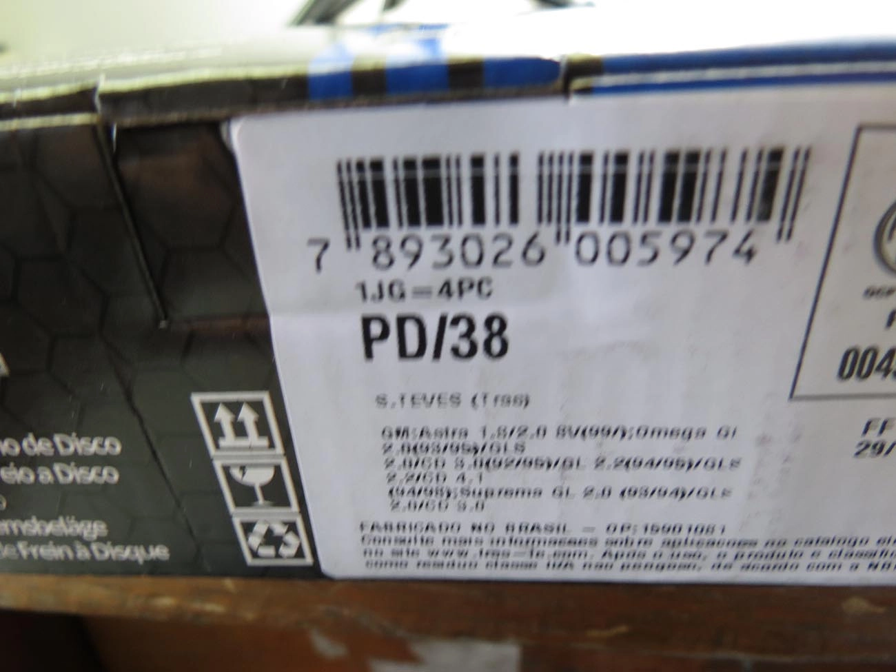 PASTILHA FREIO RODA TRASEIRA GM ASTRA 98/05 MERIVA 02/03 OMEGA 92/98 SUPREMA 94/97 VECTRA