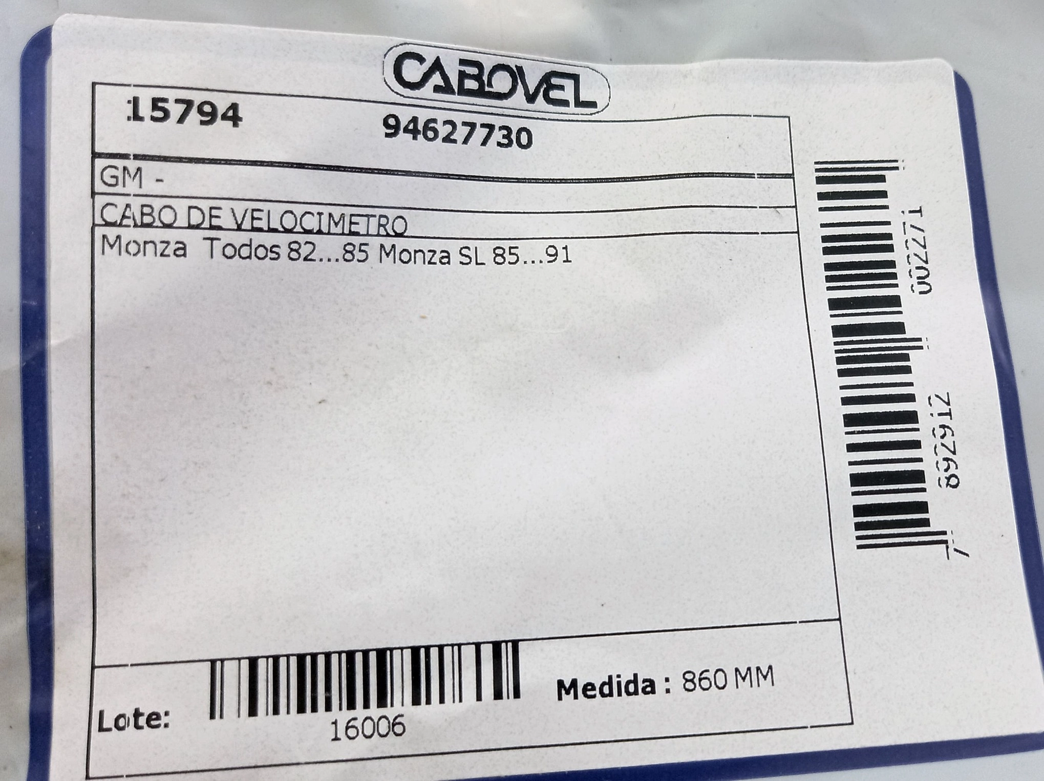 CABO VELOCIMETRO GM MONZA - TODOS 82/85 - MONZA SL 85/91 860